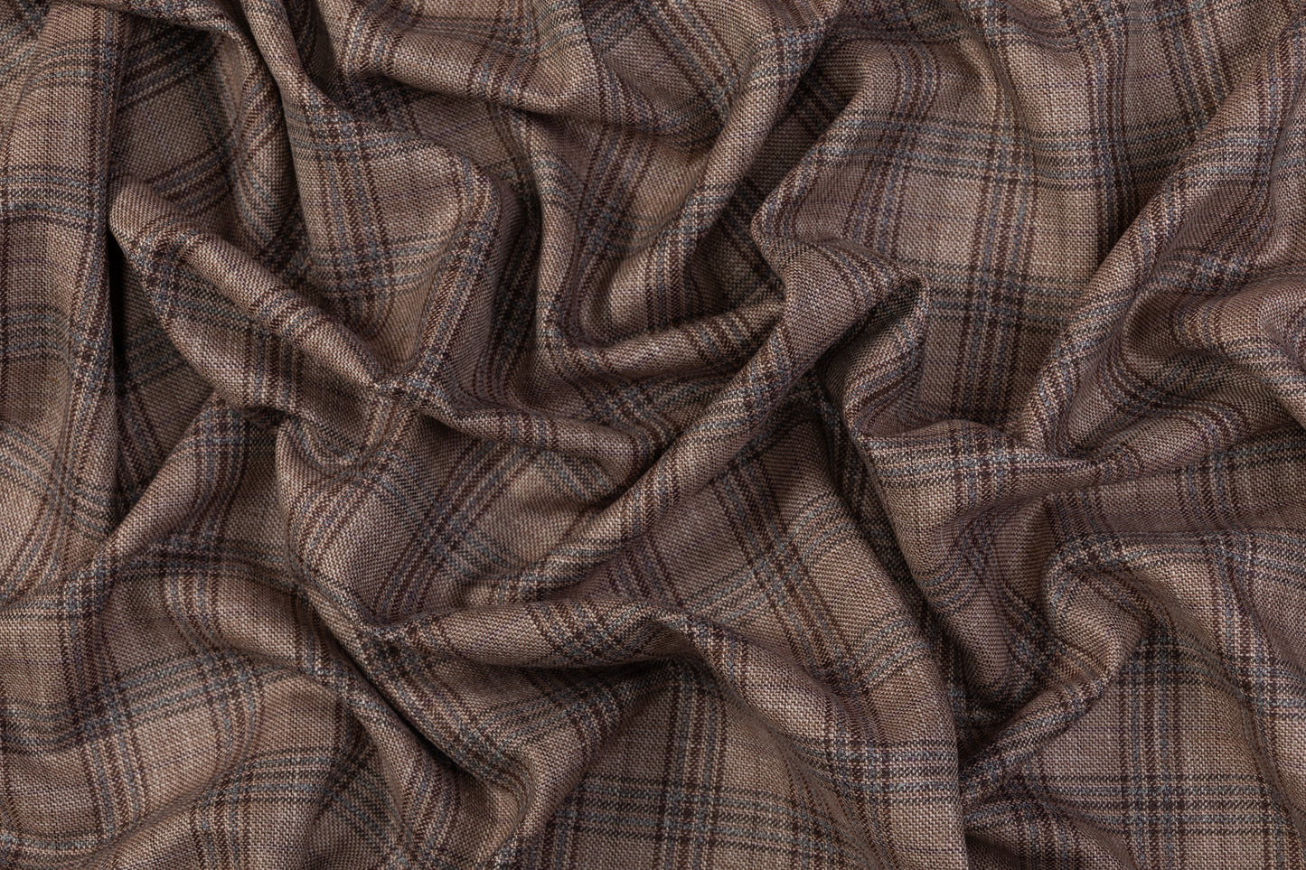 Plaid Italian Silk Linen Wool - Mauve / Brown