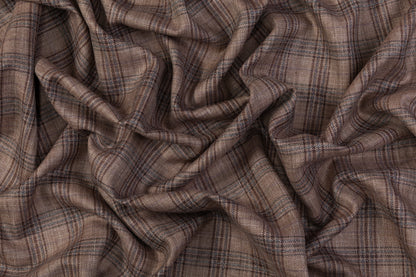Plaid Italian Silk Linen Wool - Mauve / Brown