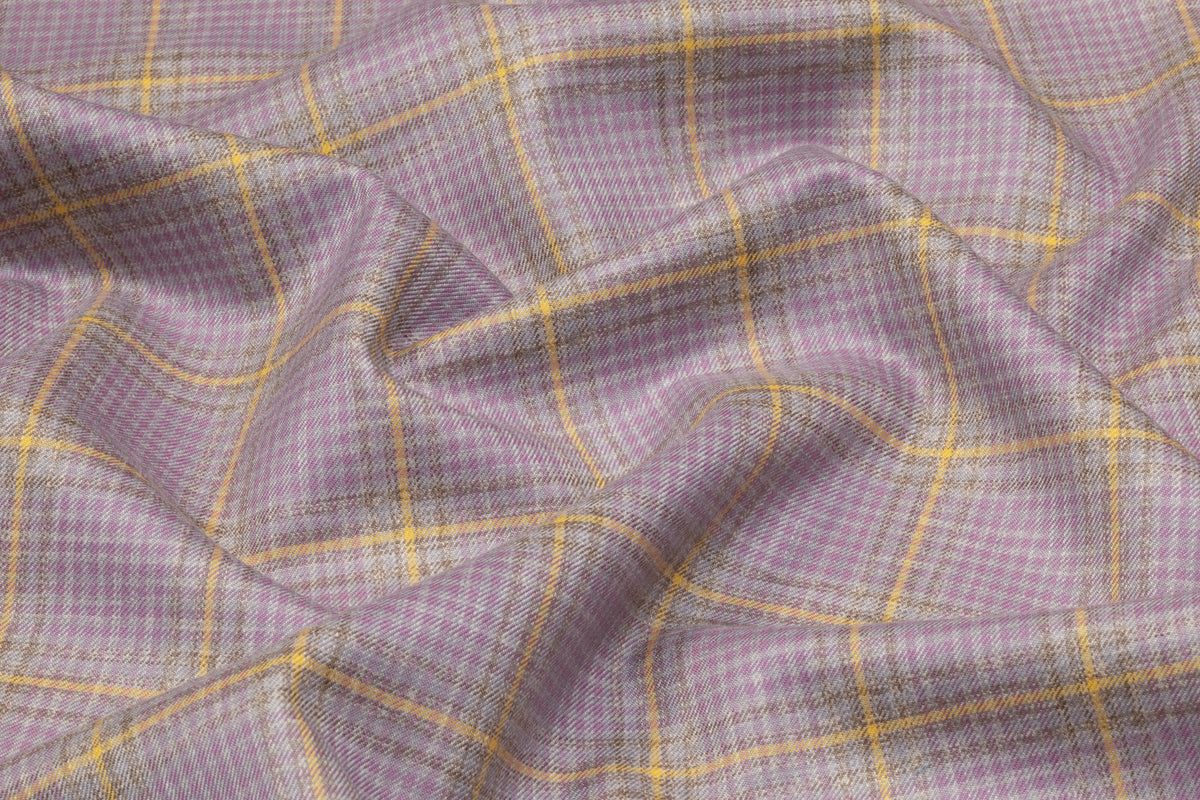 Checked Italian Pure Cashmere Suiting - Lavender / Yellow