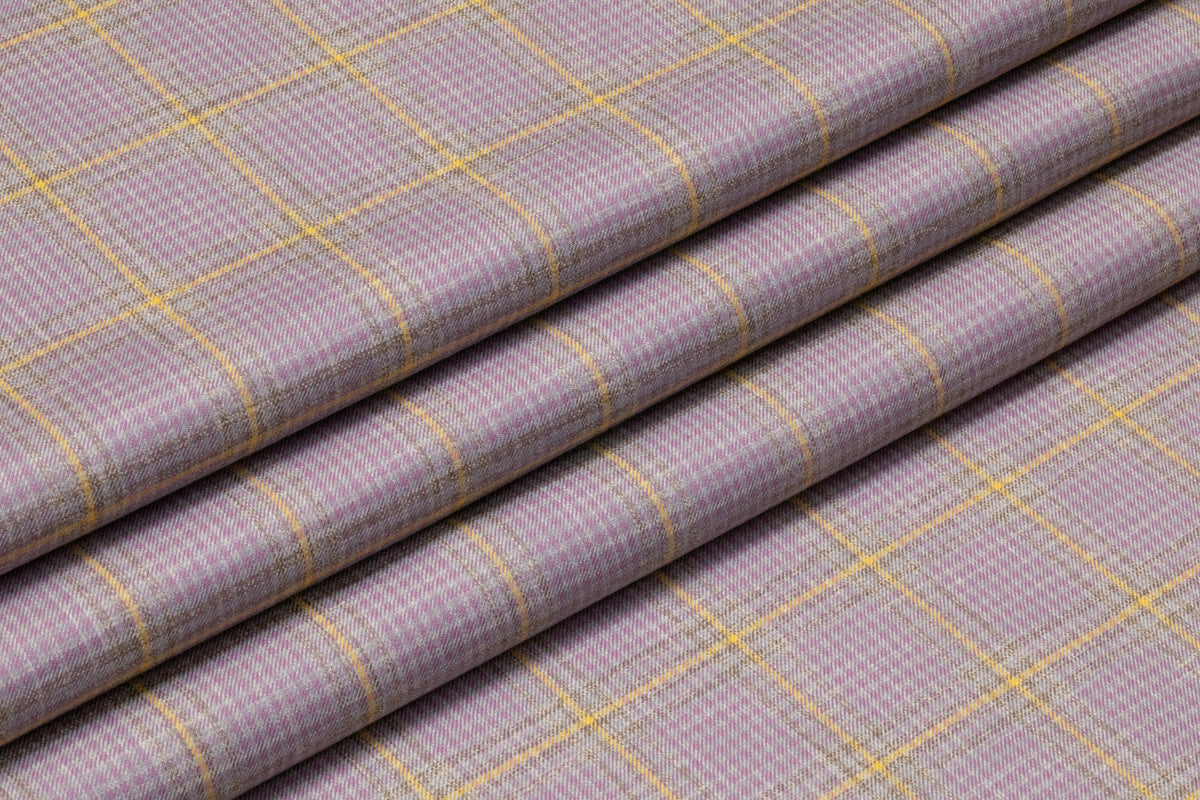 Checked Italian Pure Cashmere Suiting - Lavender / Yellow