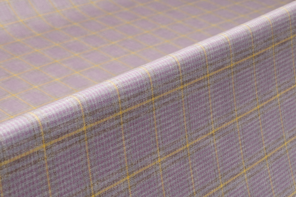 Checked Italian Pure Cashmere Suiting - Lavender / Yellow