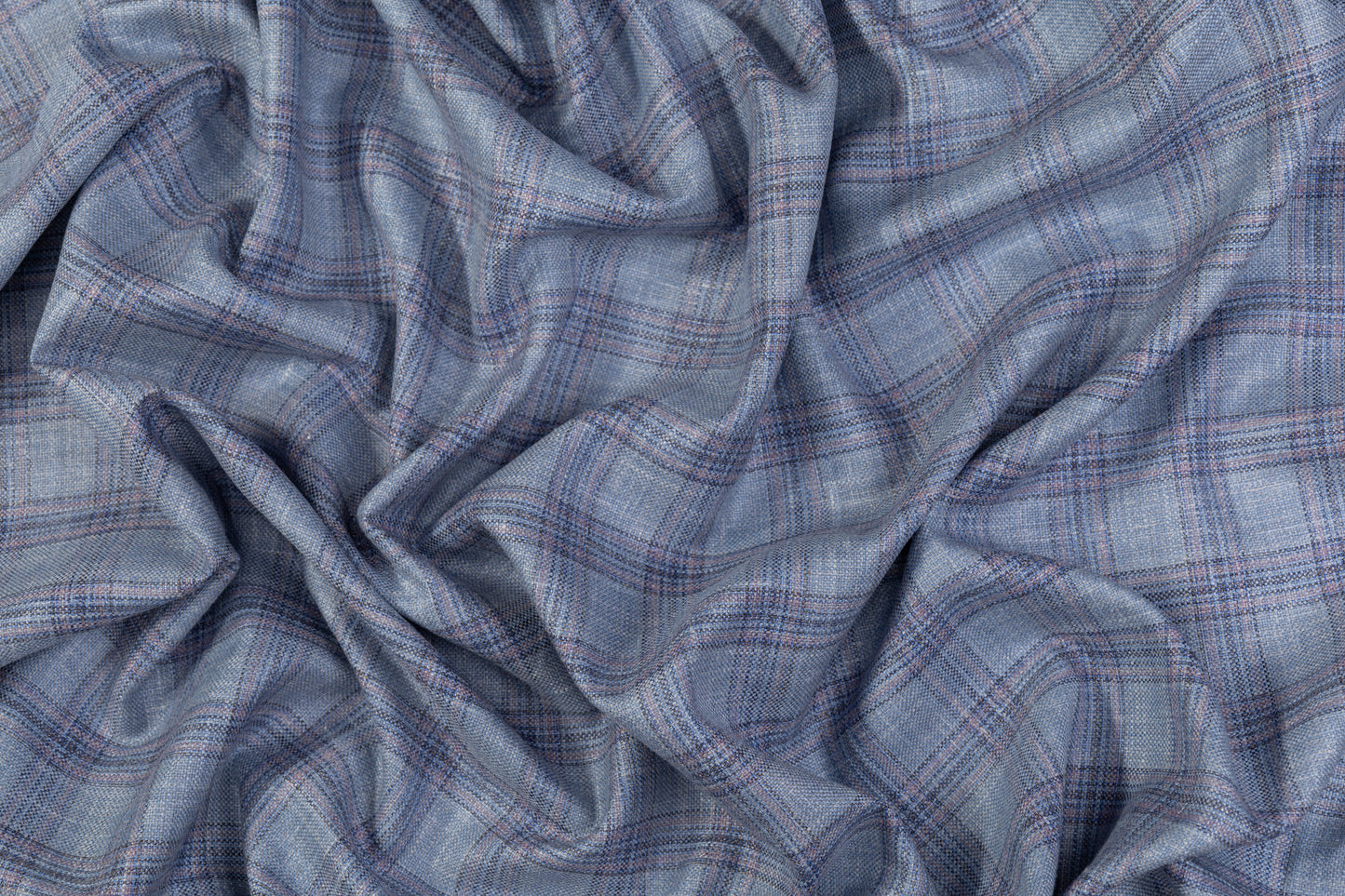Plaid Italian Silk Linen Wool Suiting - Blue