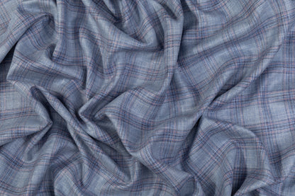 Plaid Italian Silk Linen Wool Suiting - Blue