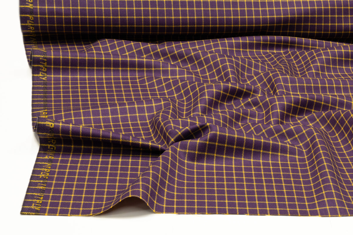 Checked Italian Wool Suiting - Purple / Yellow