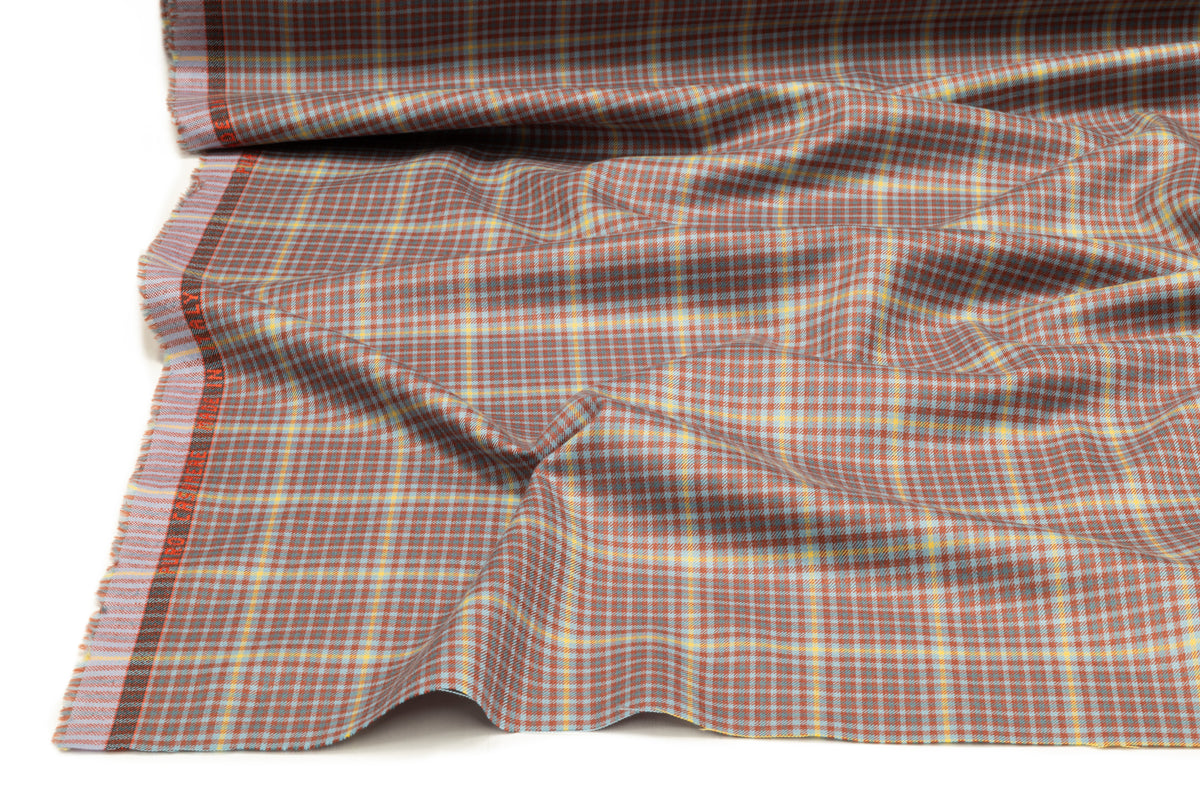Checked Italian Pure Cashmere Suiting - Rust / Yellow / Blue