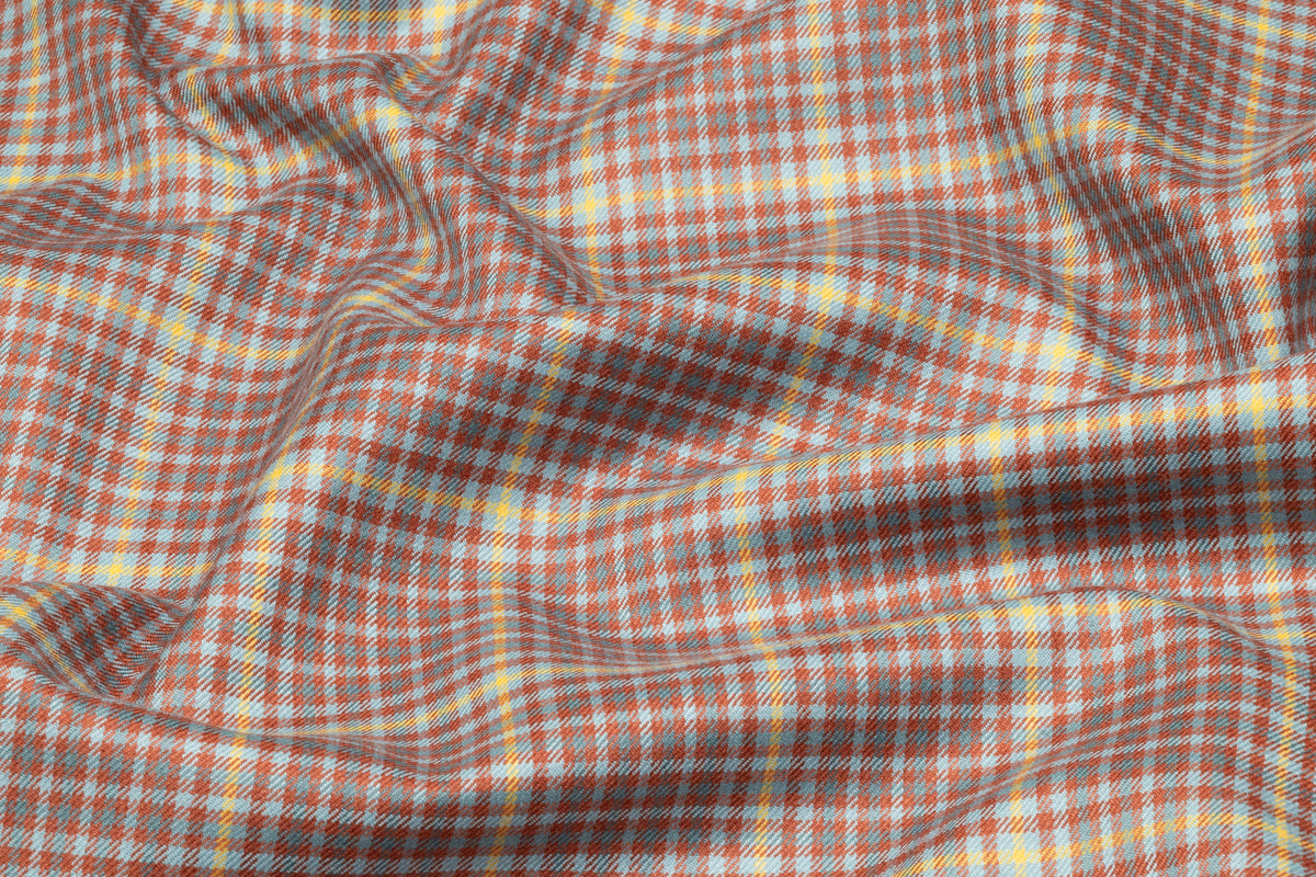 Checked Italian Pure Cashmere Suiting - Rust / Yellow / Blue
