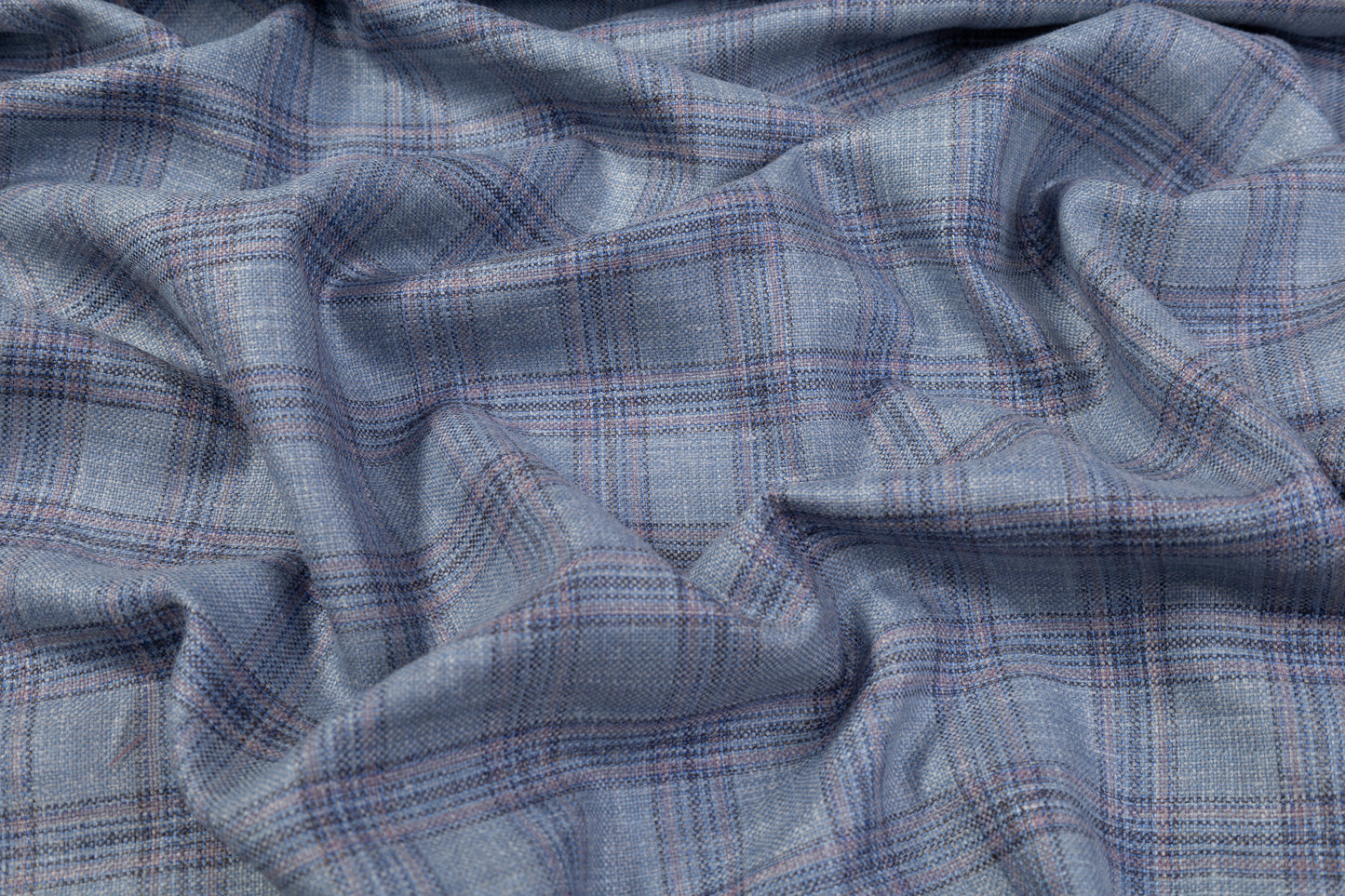 Plaid Italian Silk Linen Wool Suiting - Blue
