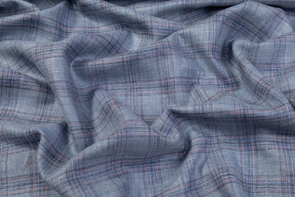 Plaid Italian Silk Linen Wool Suiting - Blue