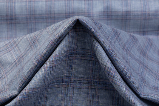 Plaid Italian Silk Linen Wool Suiting - Blue