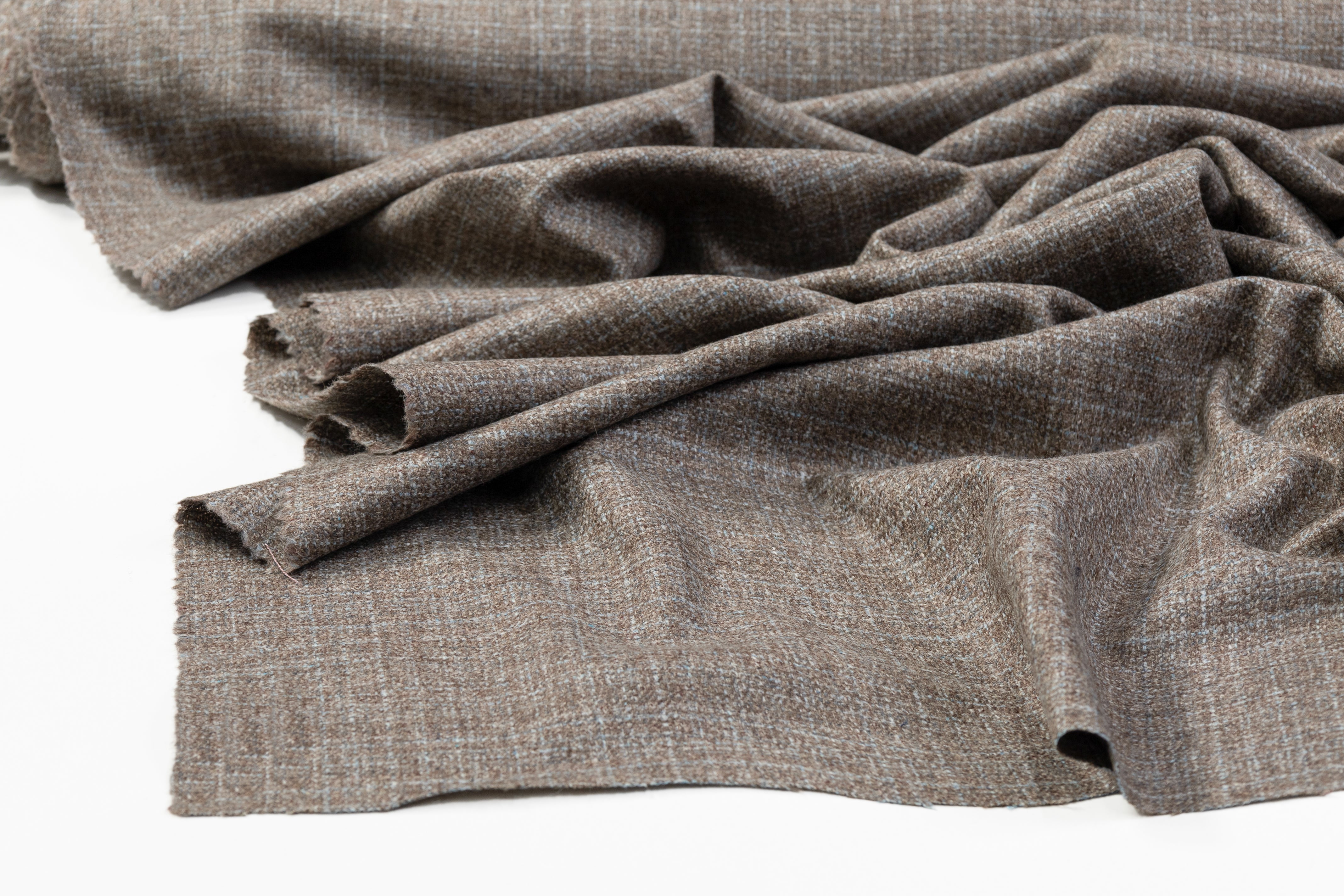 Italian Wool Tweed Suiting - Taupe / Blue