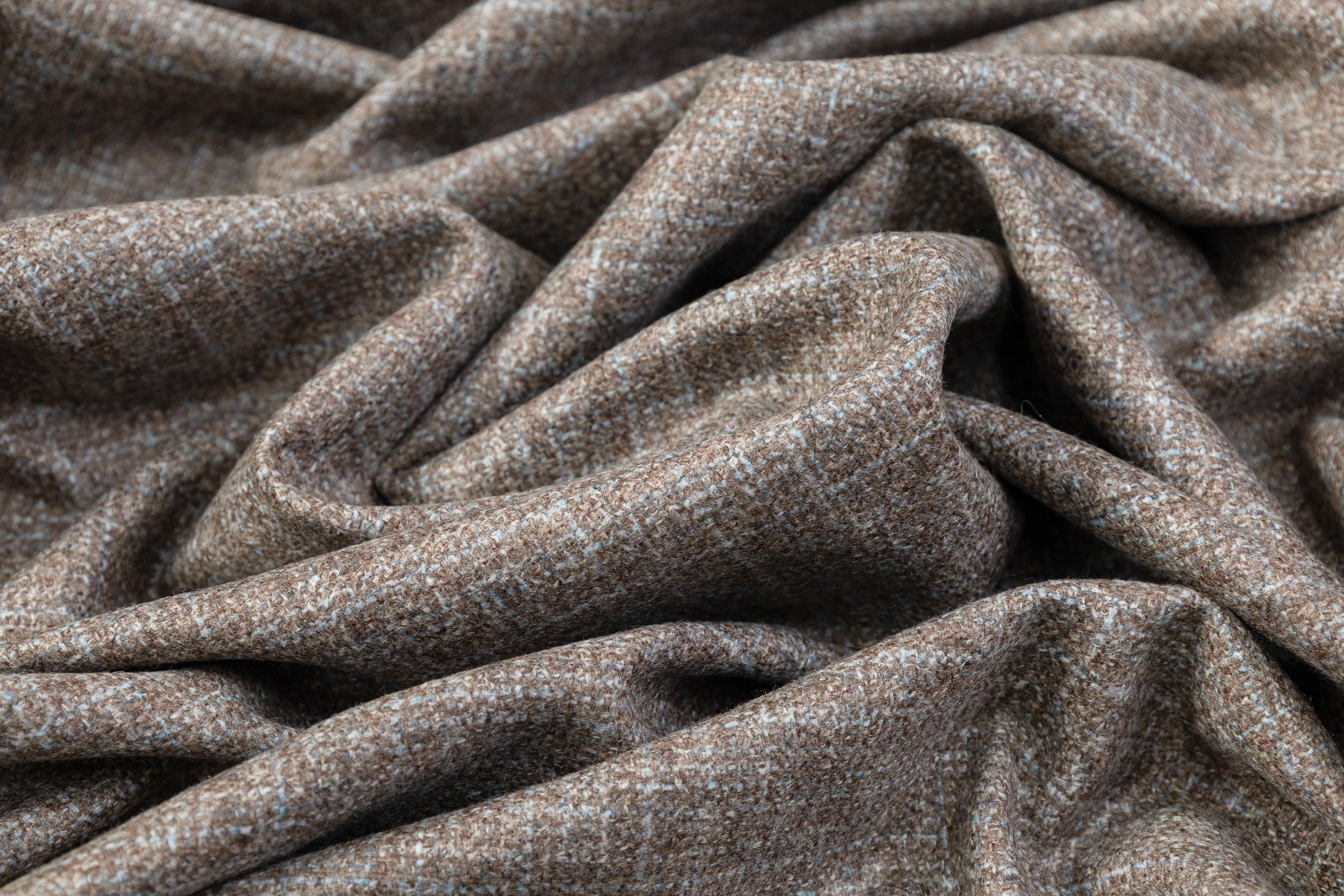 Italian Wool Tweed Suiting - Taupe / Blue