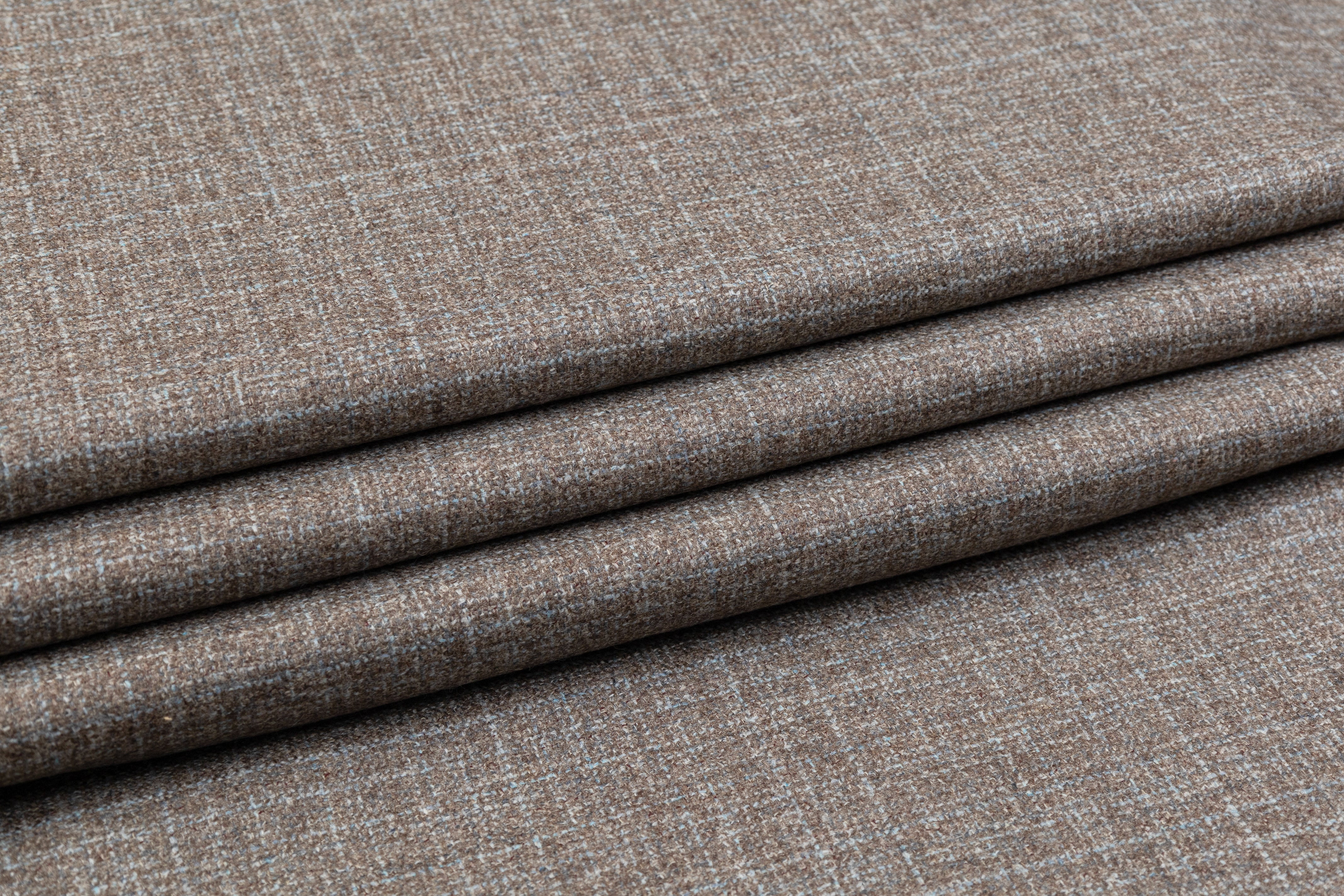 Italian Wool Tweed Suiting - Taupe / Blue