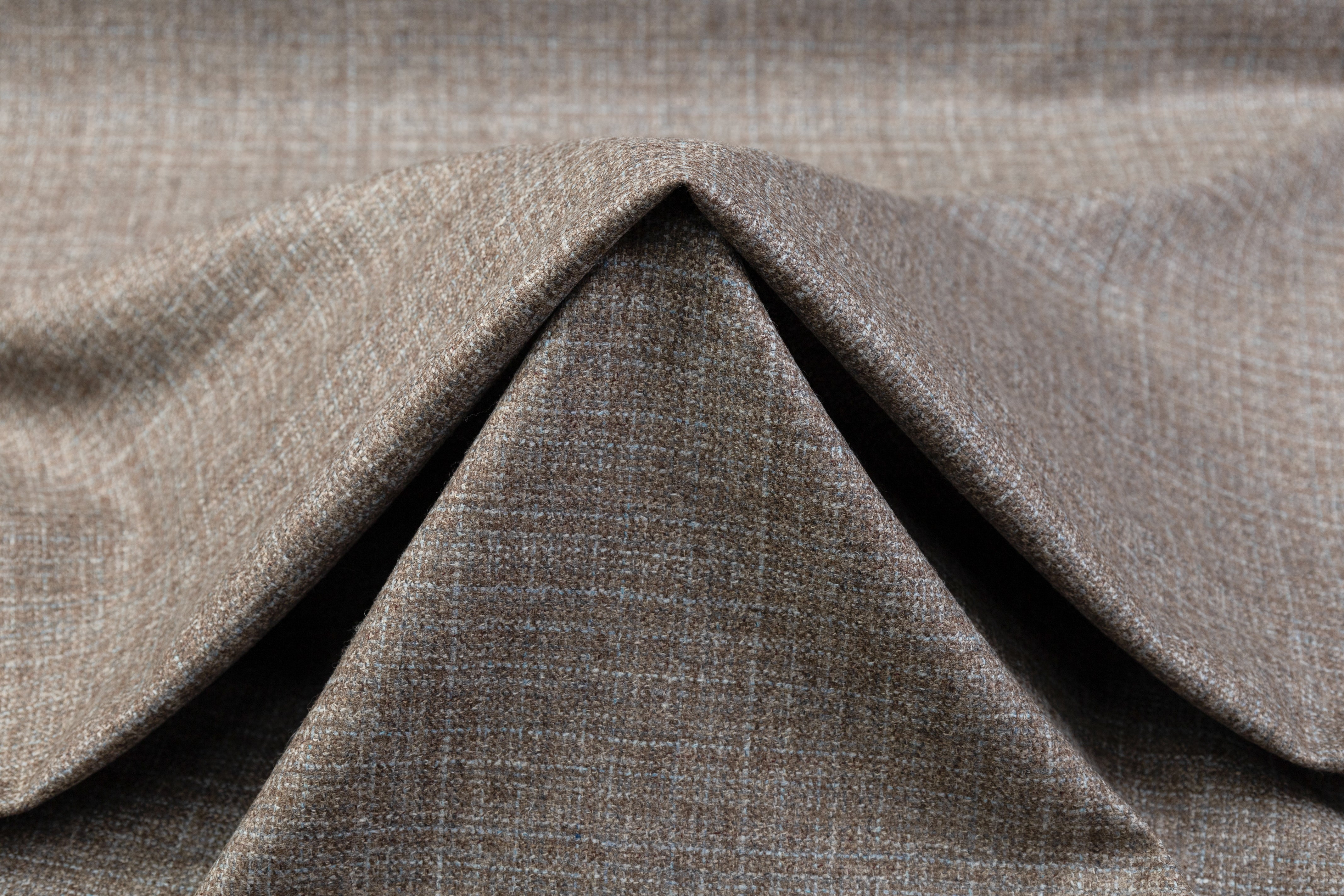Italian Wool Tweed Suiting - Taupe / Blue