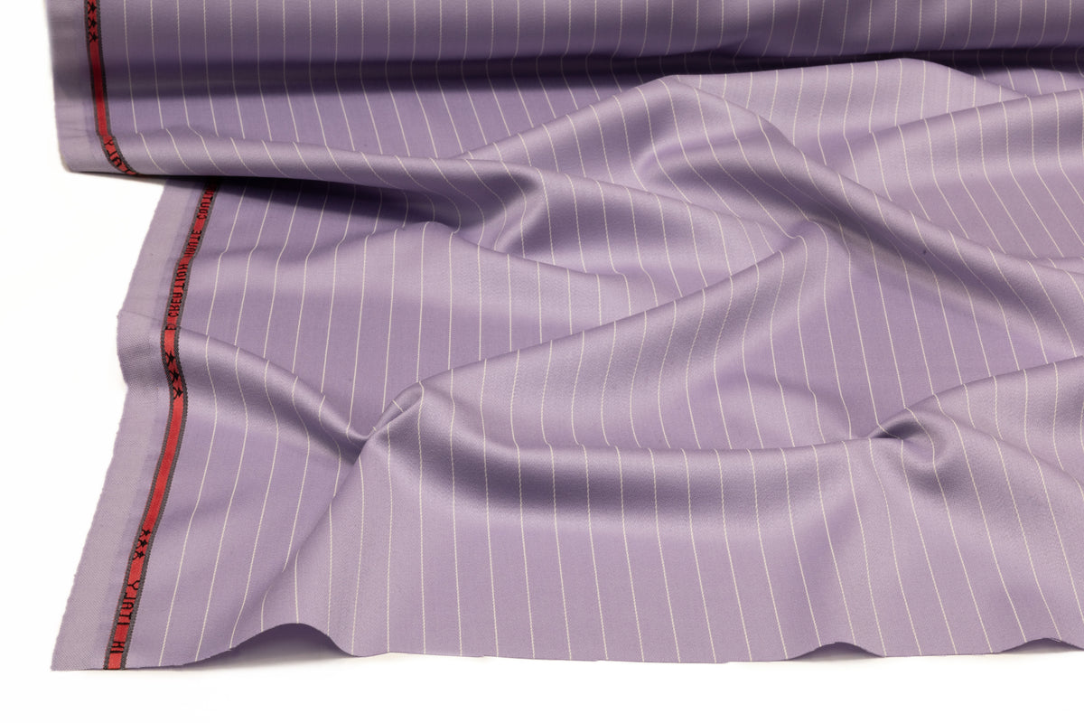 Pin Striped Italian Satin Faille Wool Suiting - Lavender