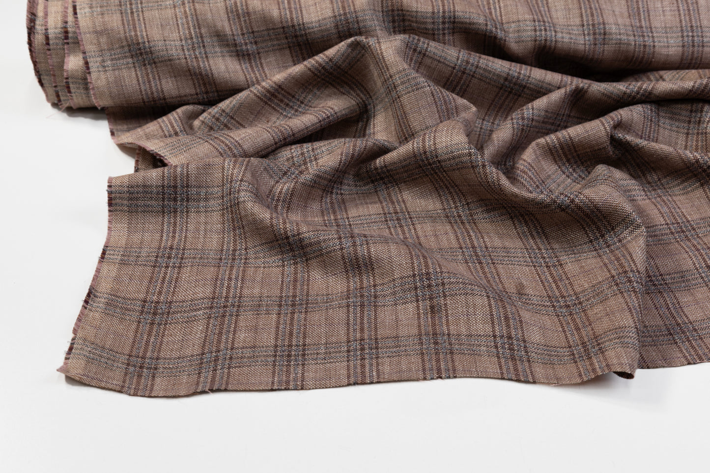 Plaid Italian Silk Linen Wool - Mauve / Brown