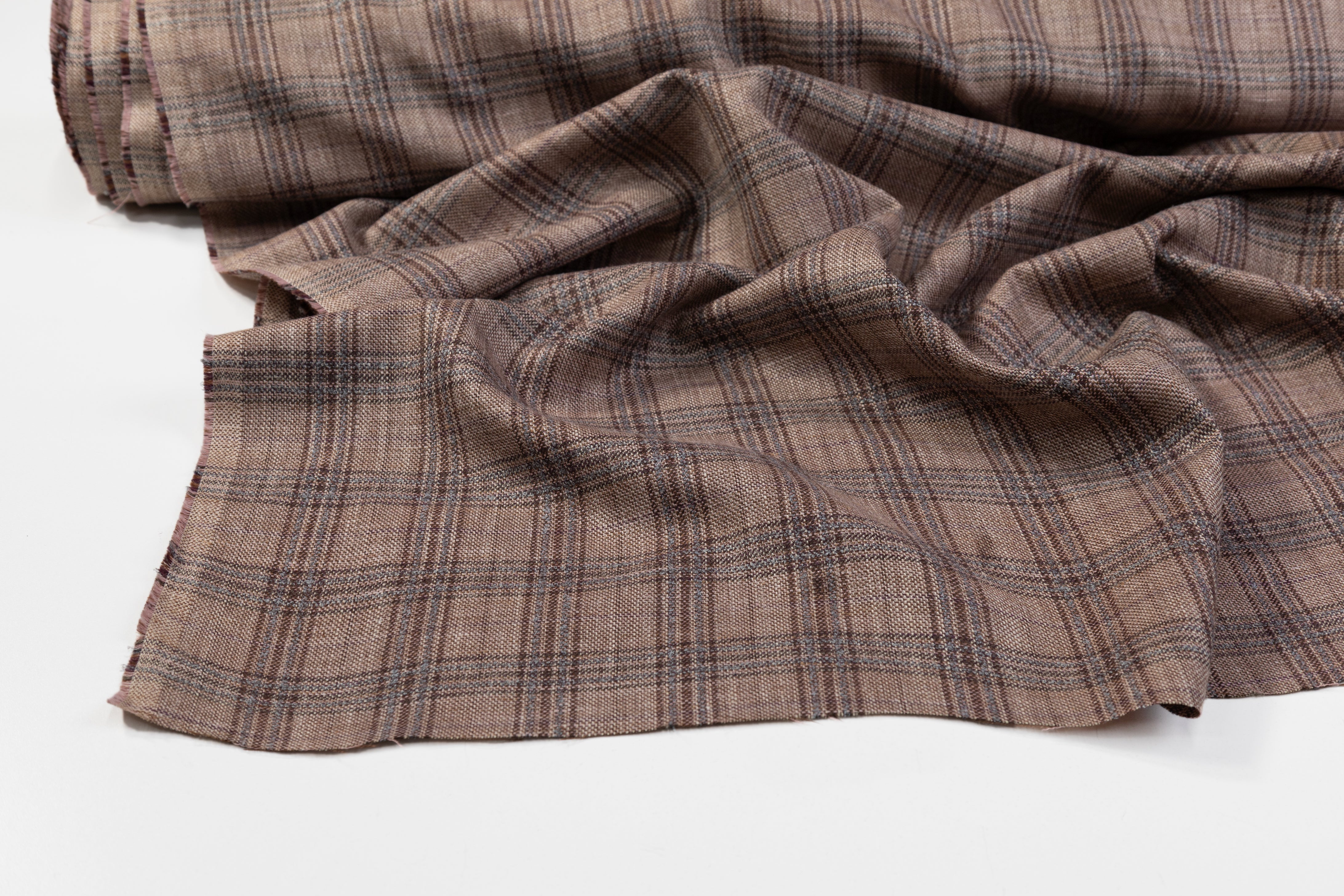 Plaid Italian Silk Linen Wool - Mauve / Brown