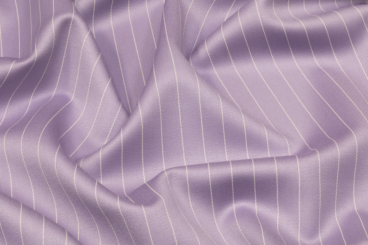 Pin Striped Italian Satin Faille Wool Suiting - Lavender