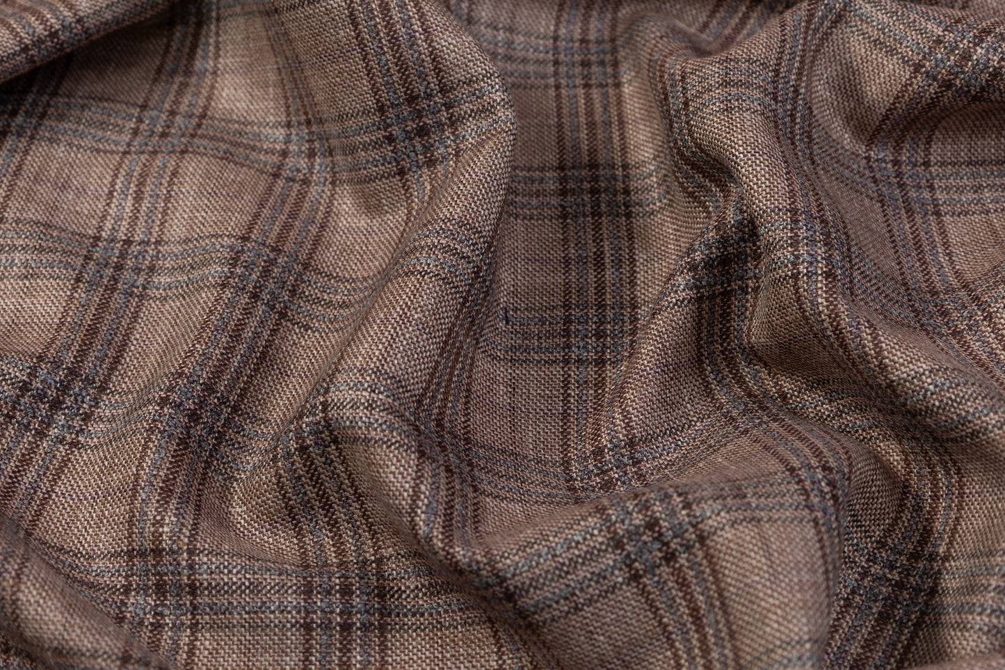 Plaid Italian Silk Linen Wool - Mauve / Brown