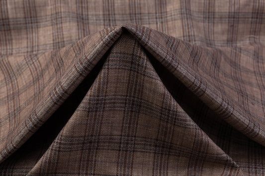 Plaid Italian Silk Linen Wool - Mauve / Brown