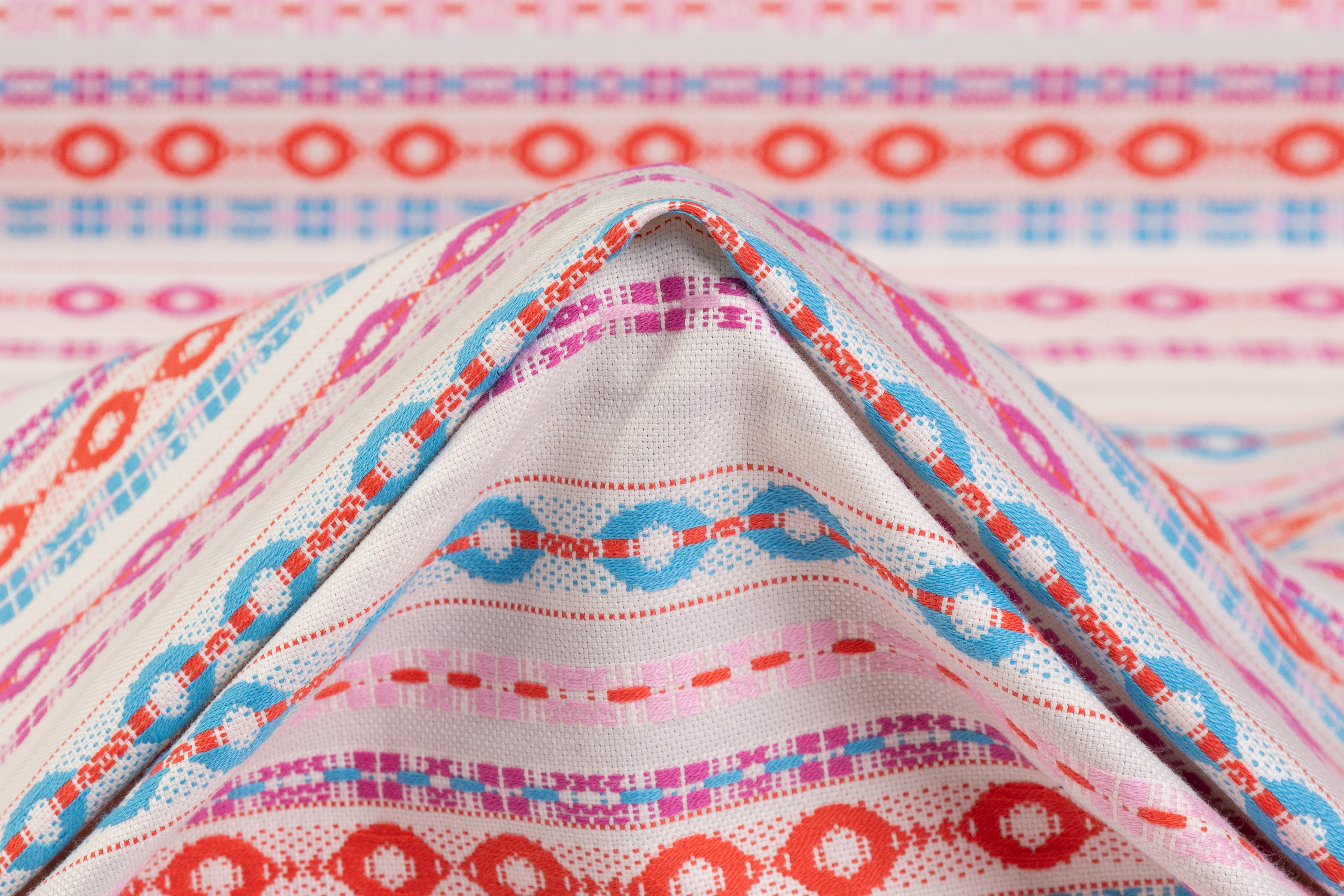 Geometric Striped Italian Cotton Brocade - White / Multicolor