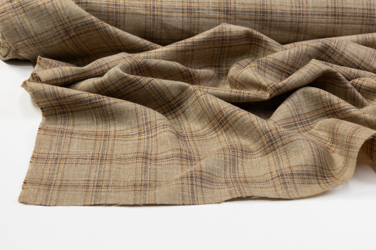 Plaid Italian Silk Wool Linen Suiting - Beige