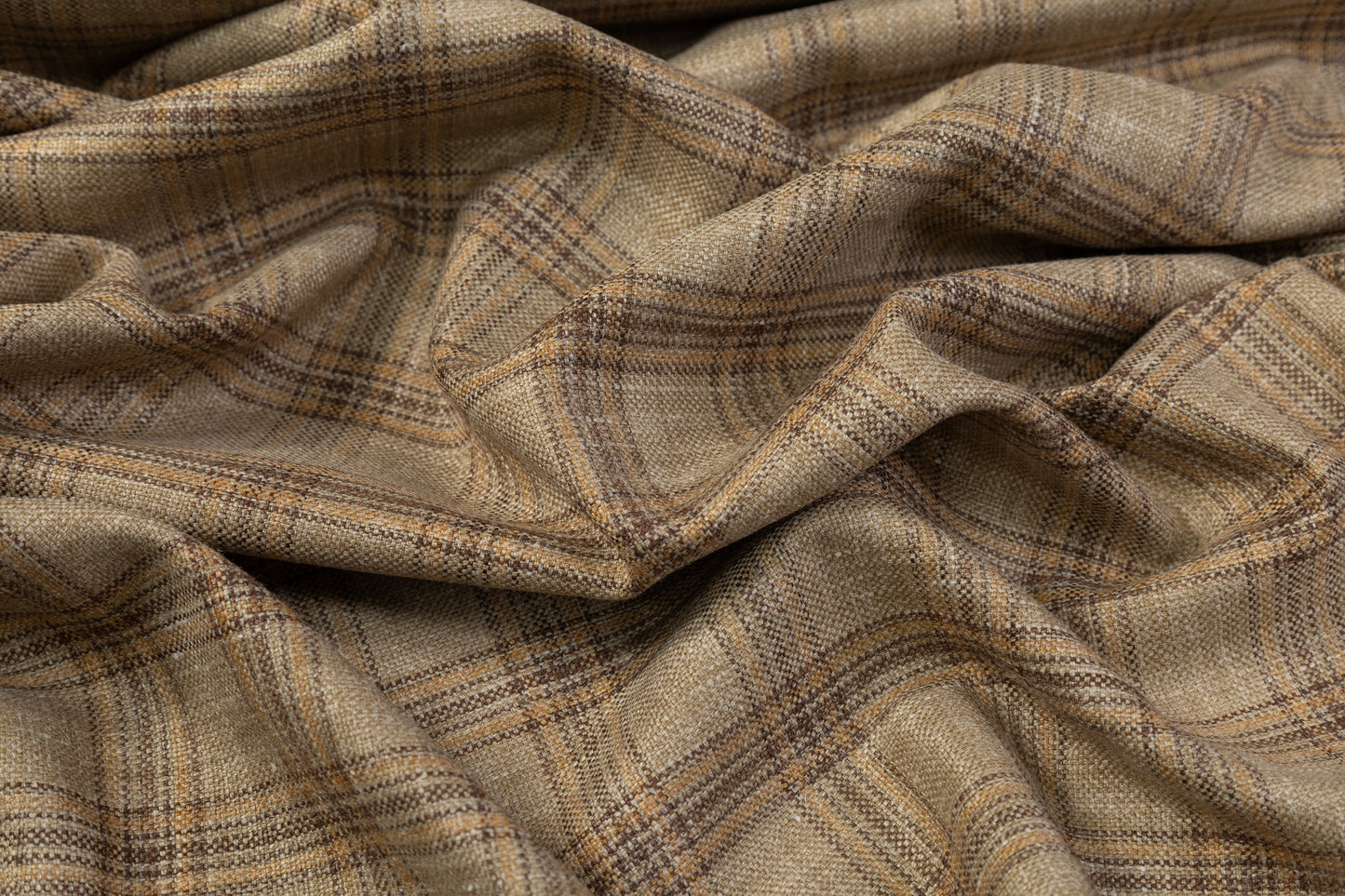 Plaid Italian Silk Wool Linen Suiting - Beige