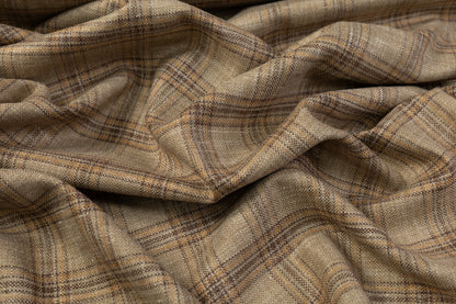 Plaid Italian Silk Wool Linen Suiting - Beige