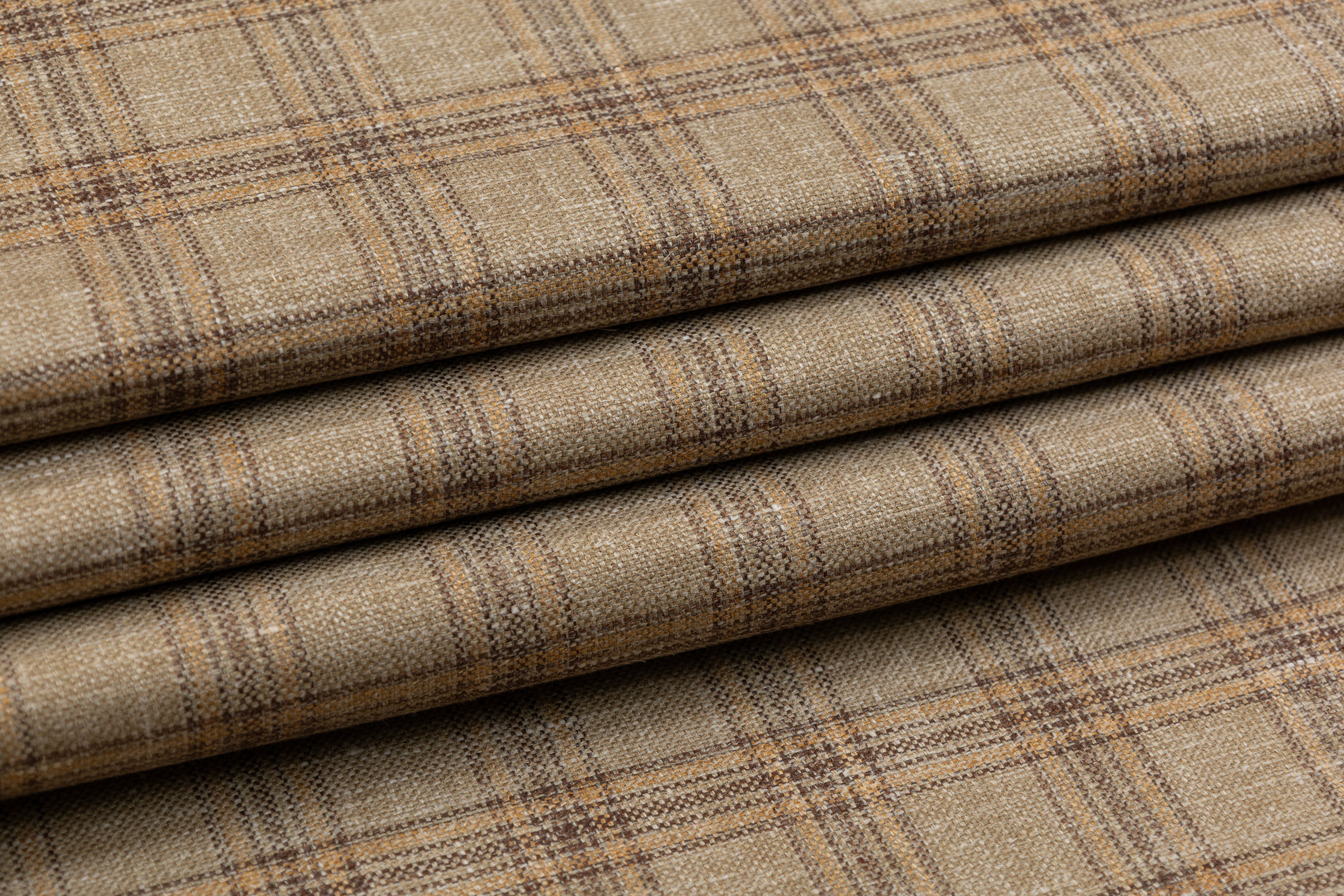 Plaid Italian Silk Wool Linen Suiting - Beige