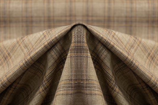 Plaid Italian Silk Wool Linen Suiting - Beige