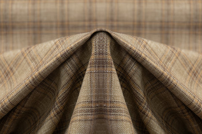 Plaid Italian Silk Wool Linen Suiting - Beige