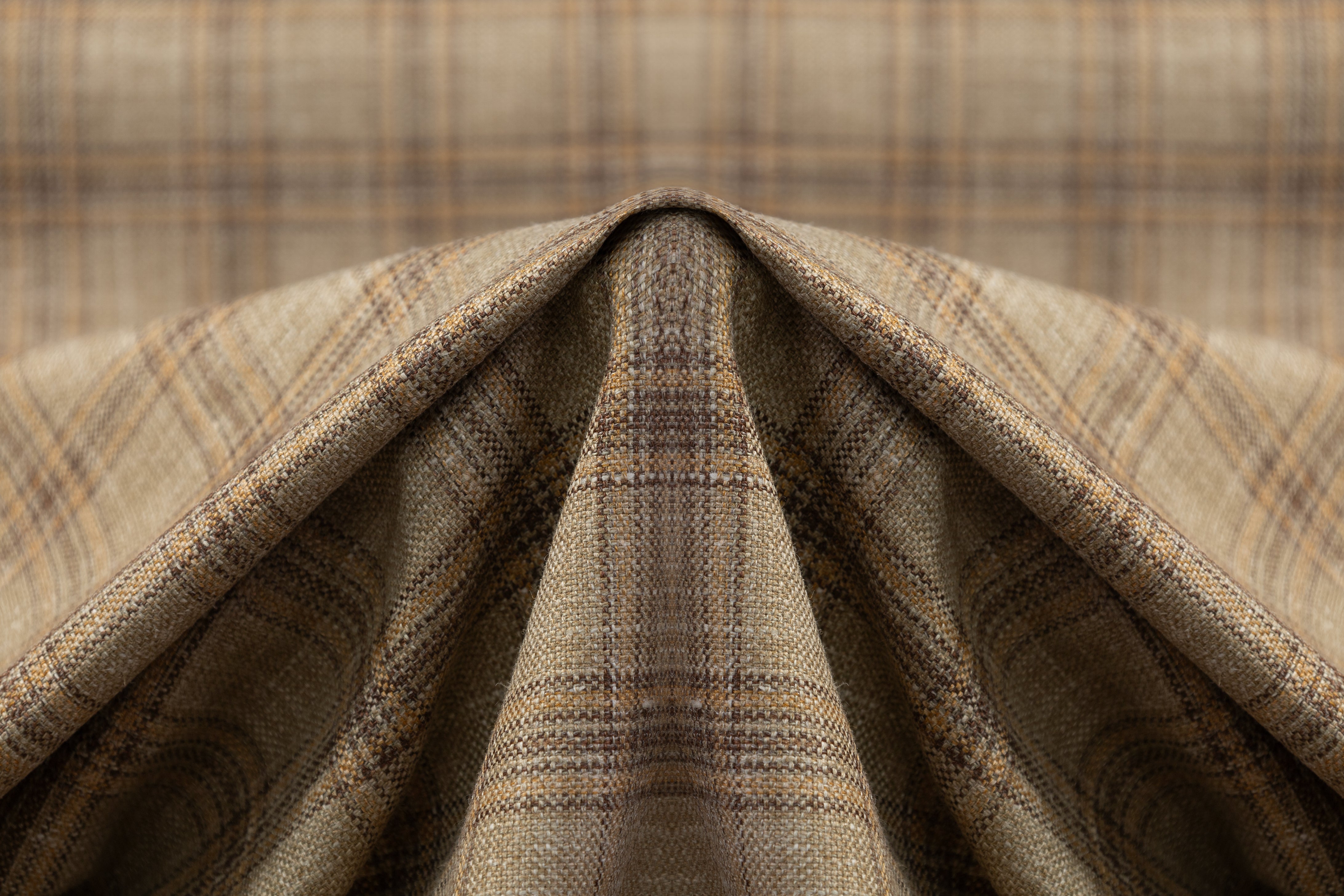 Plaid Italian Silk Wool Linen Suiting - Beige