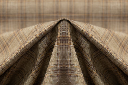 Plaid Italian Silk Wool Linen Suiting - Beige