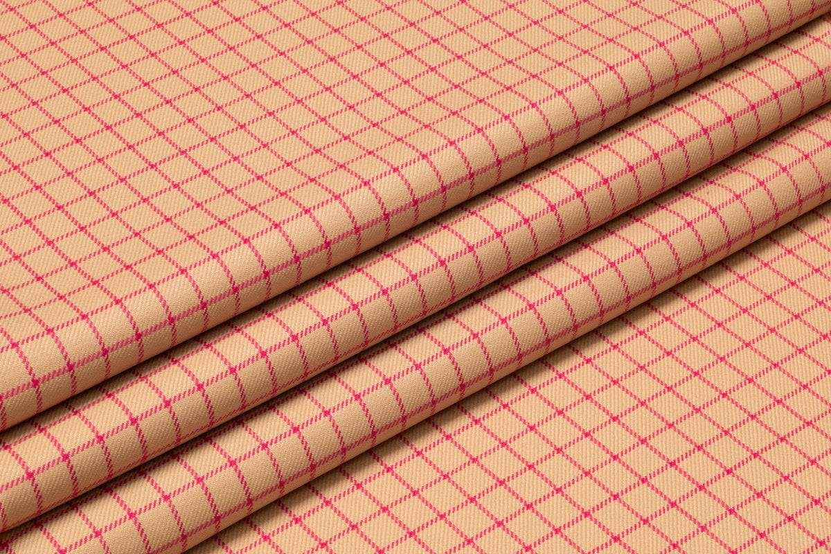Checked Italian Wool Suiting - Camel / Magenta