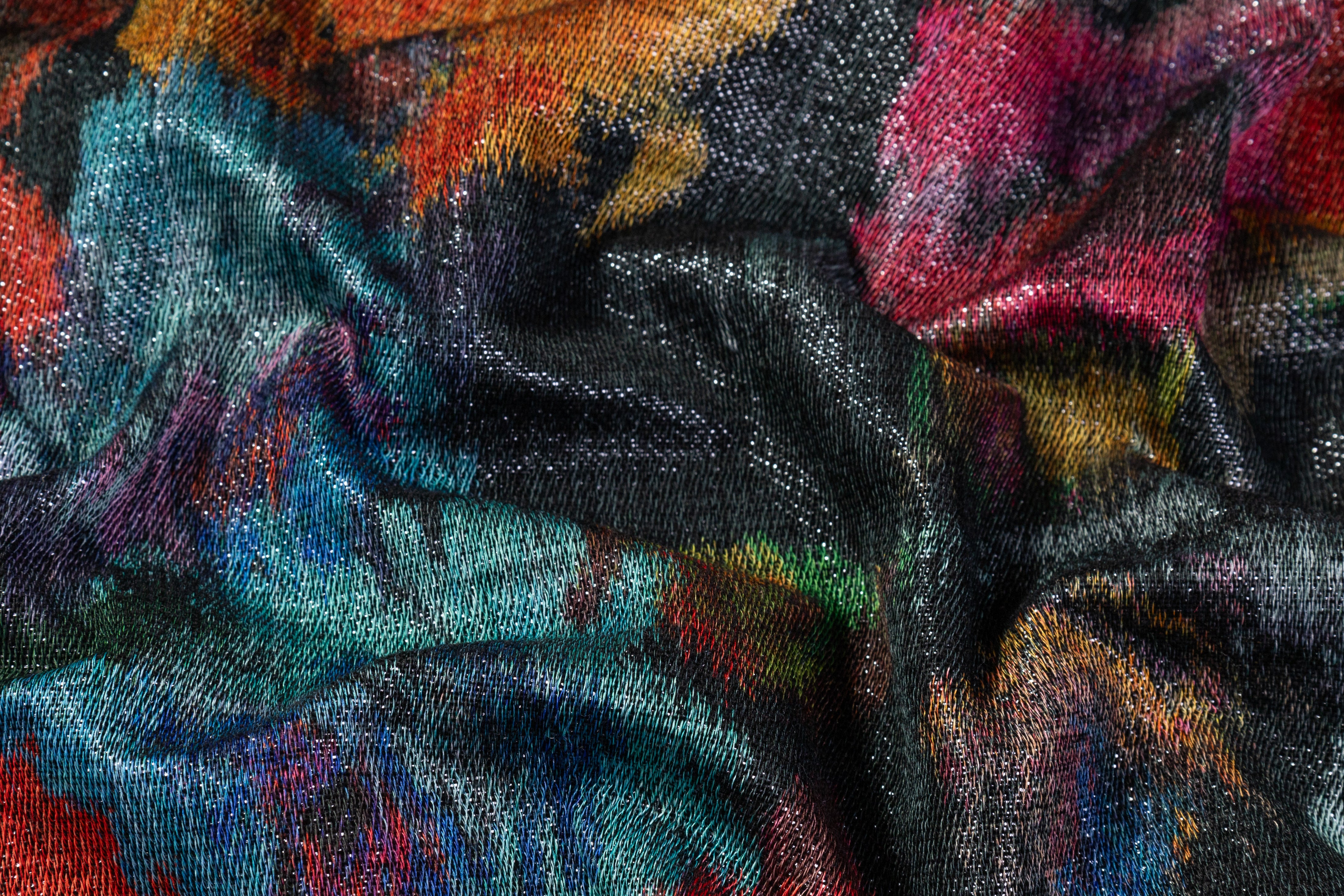 Floral Italian Chiné Chenille - Black / Multicolor