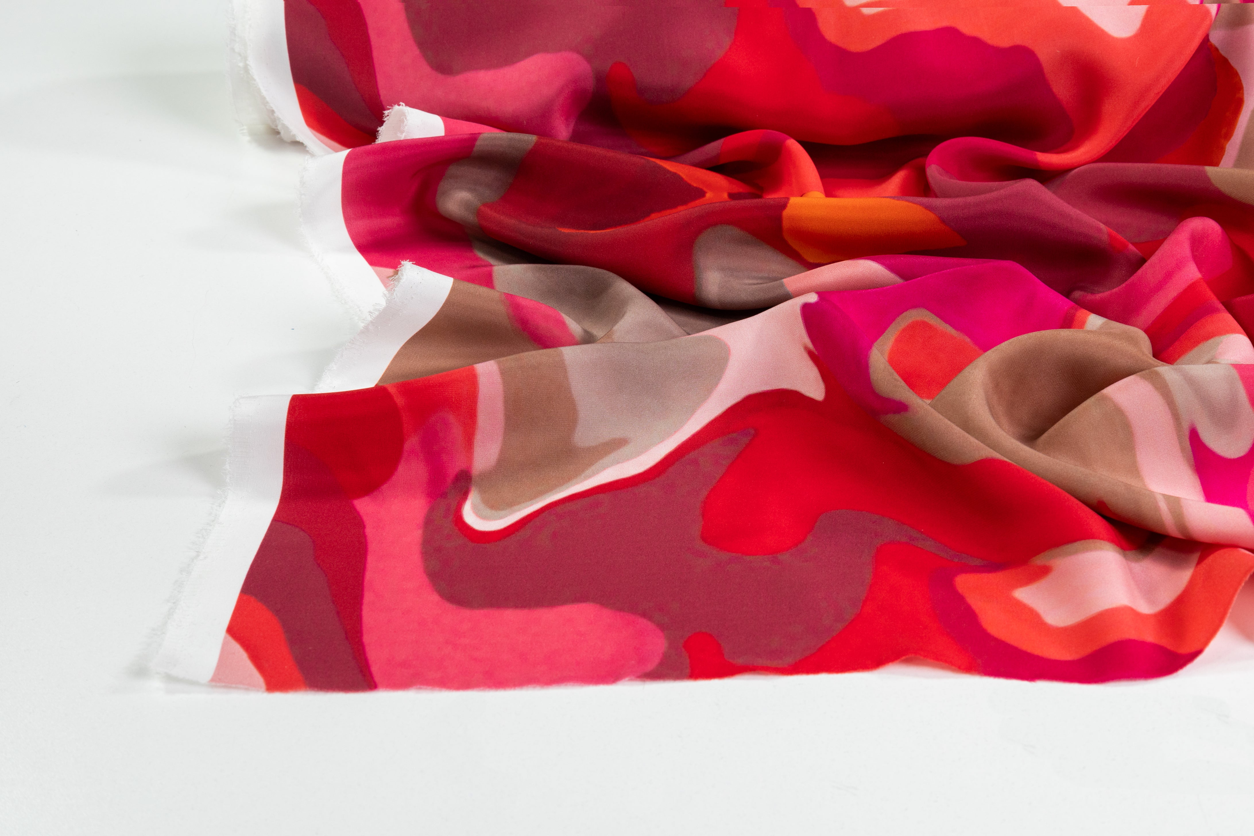 Abstract Italian Silk Charmeuse - Pink / Orange / Red / Taupe