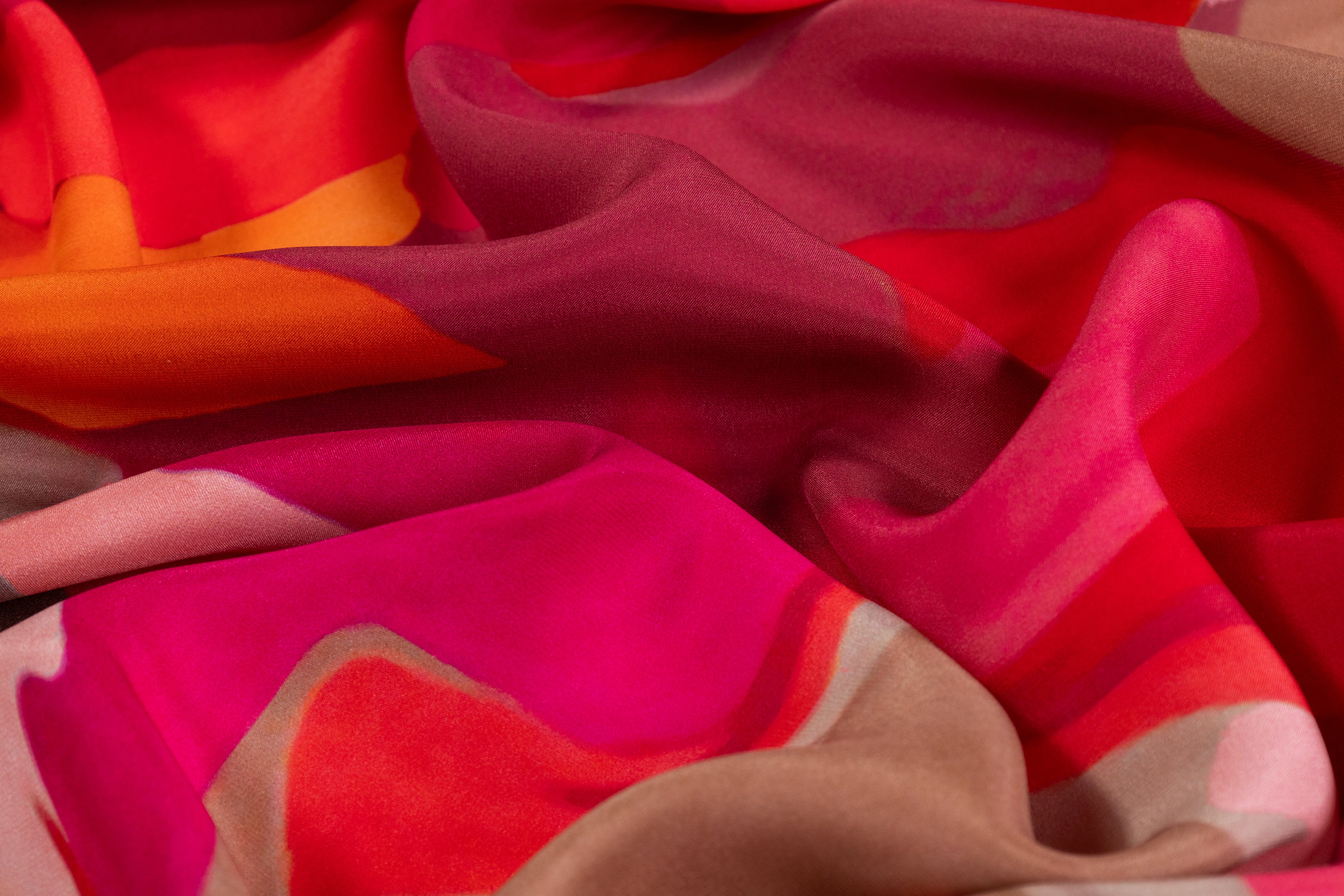 Abstract Italian Silk Charmeuse - Pink / Orange / Red / Taupe