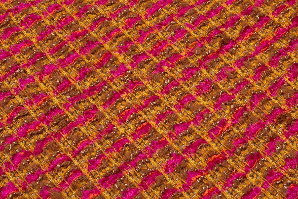 Checked Italian Wool Blend Tweed - Brown / Fuchsia