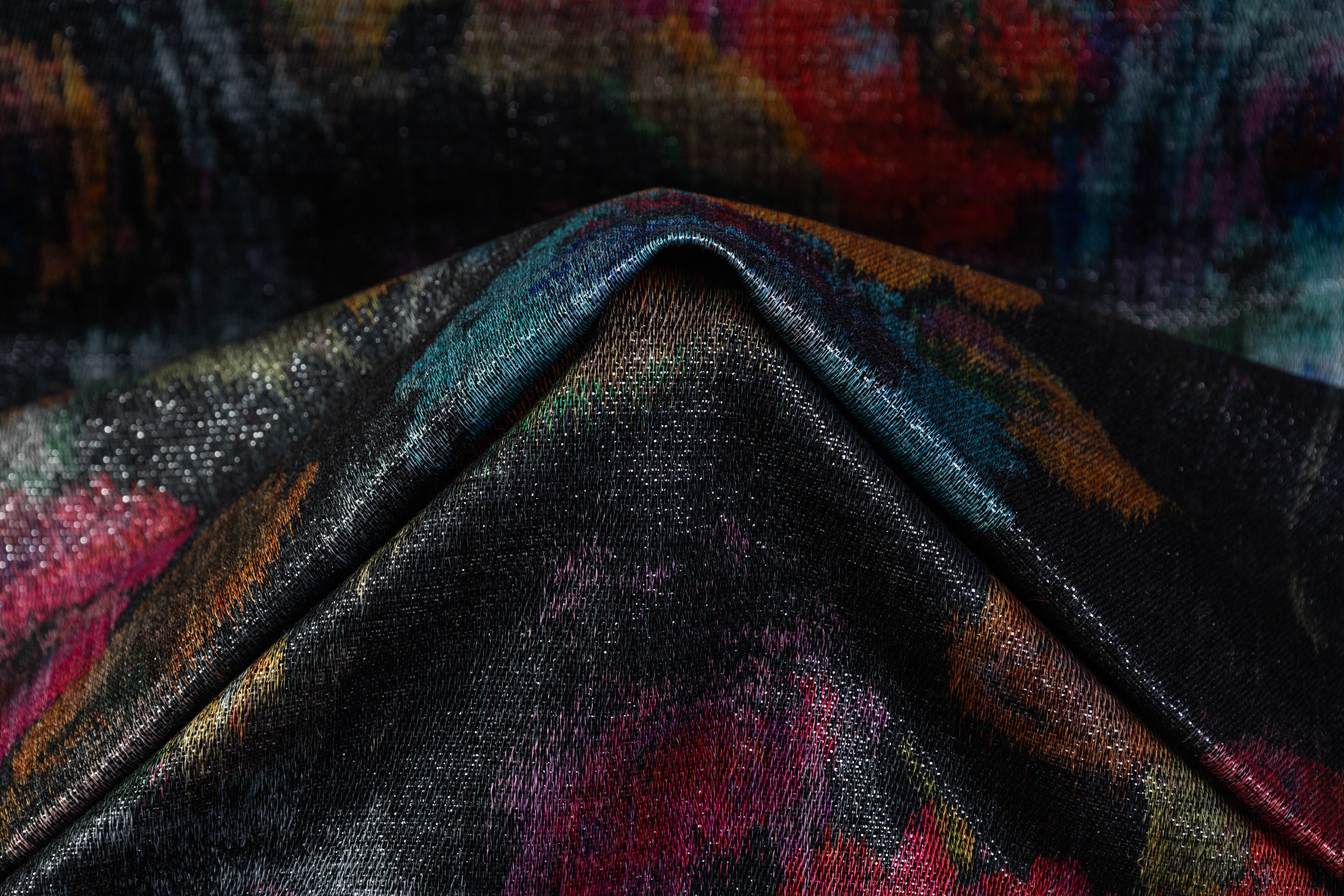 Floral Italian Chiné Chenille - Black / Multicolor