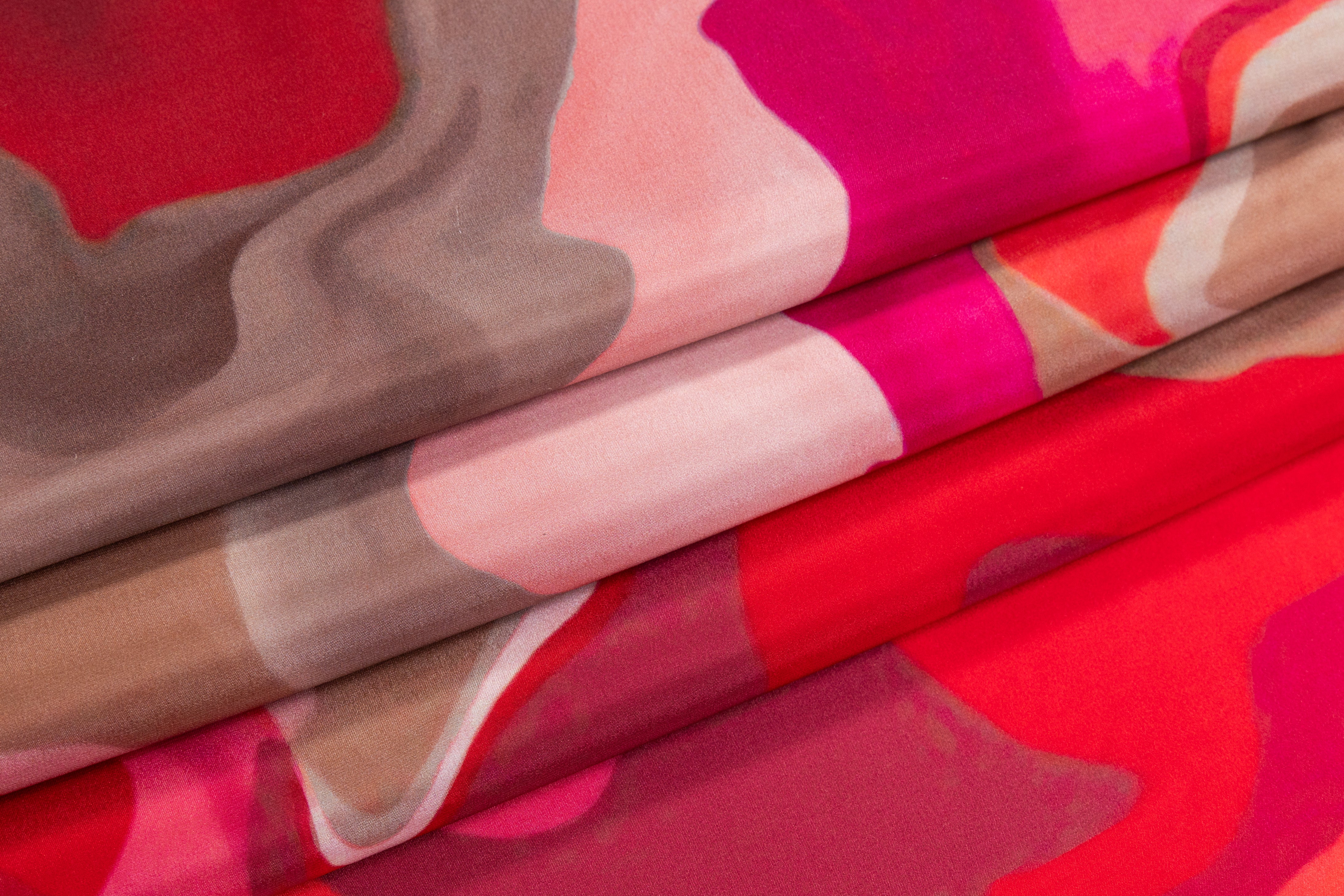 Abstract Italian Silk Charmeuse - Pink / Orange / Red / Taupe