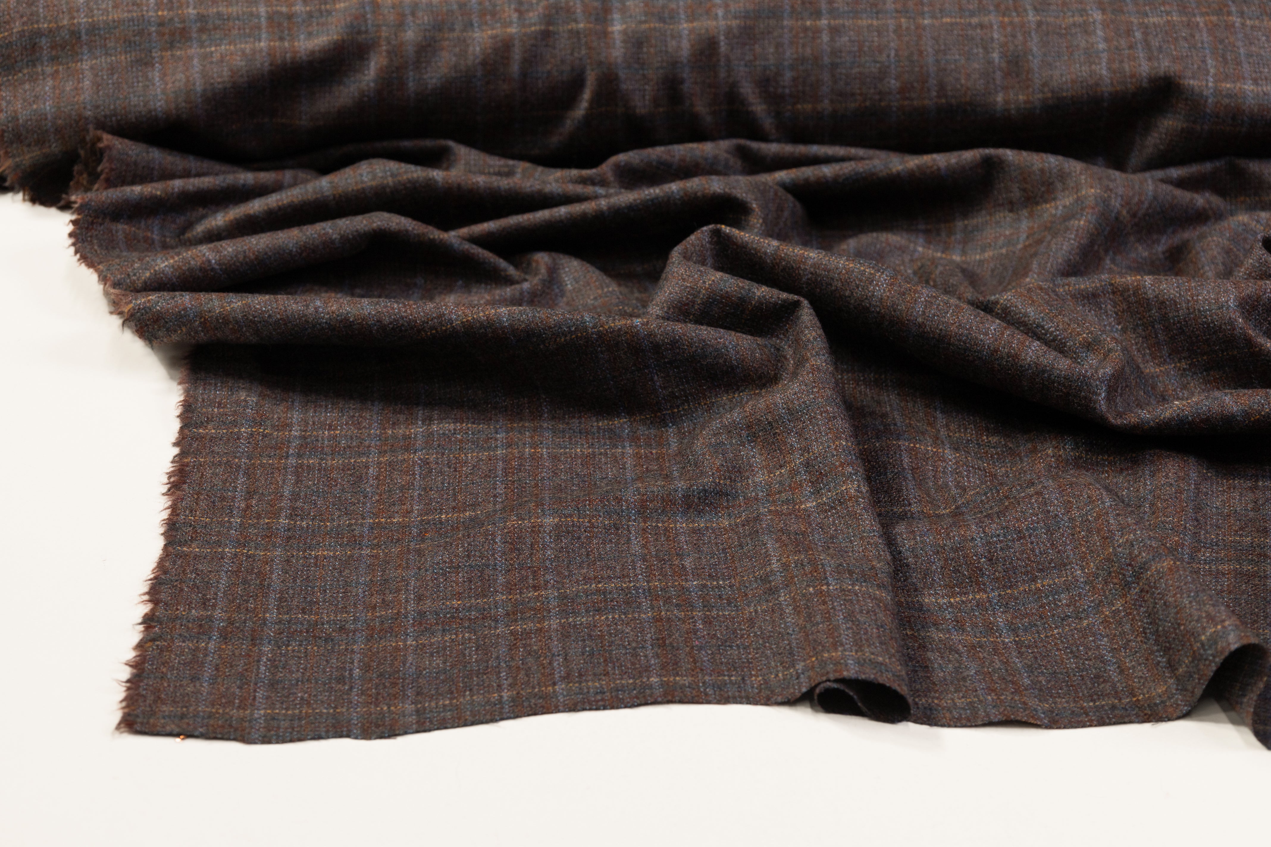 Checked Italian Wool Tweed Suiting - Brown