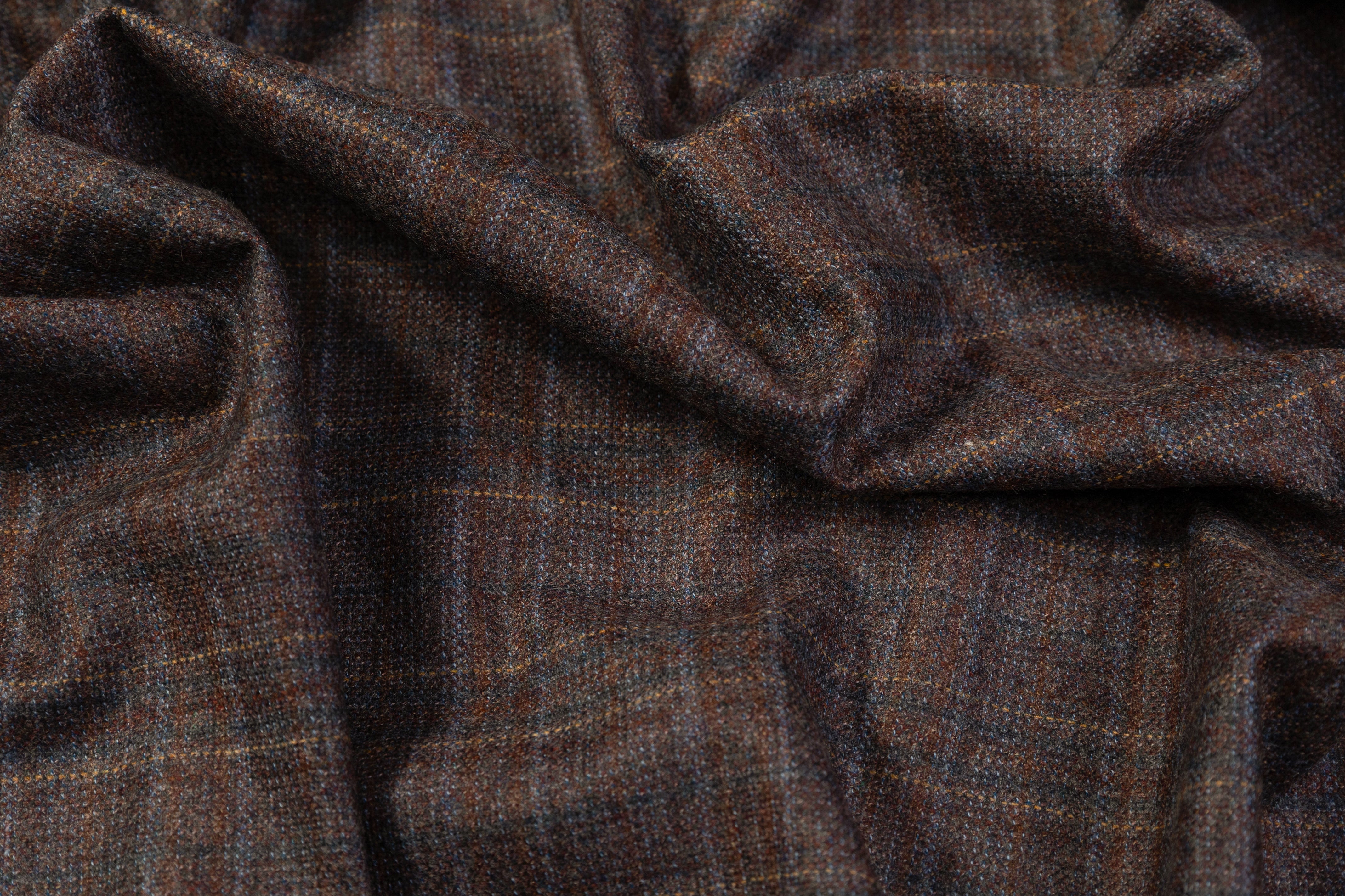 Checked Italian Wool Tweed Suiting - Brown