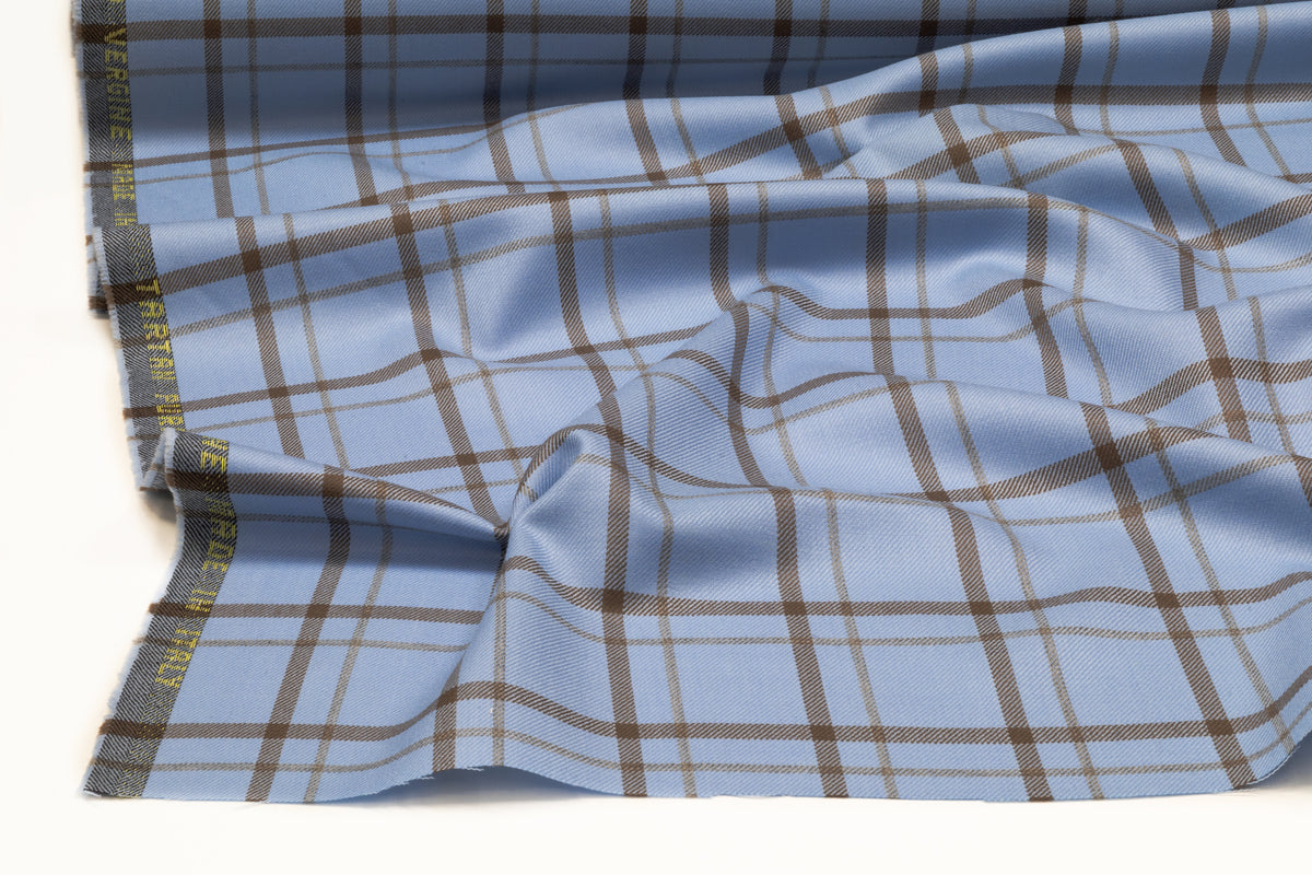 Tartan Italian Wool Suiting - Blue / Dark Taupe