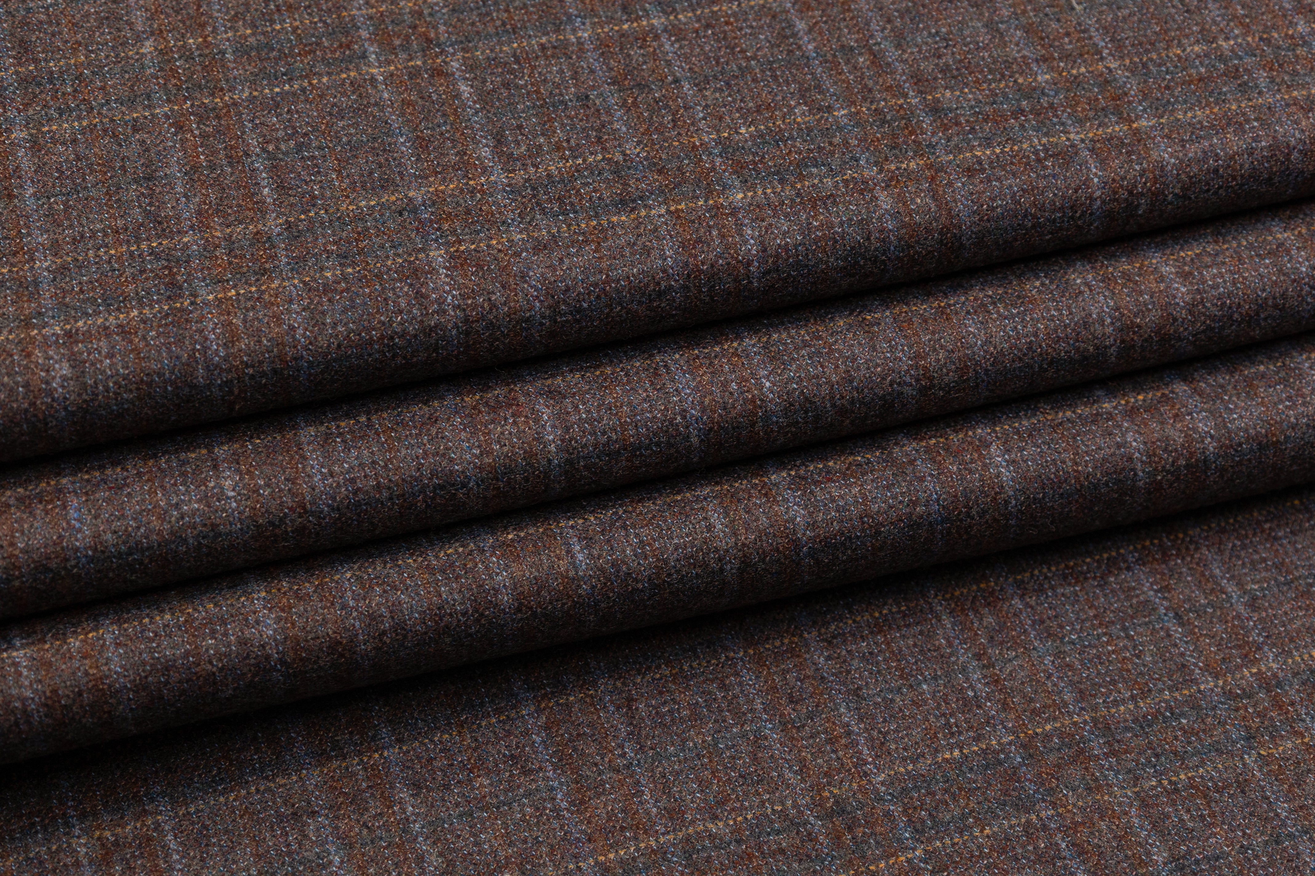 Checked Italian Wool Tweed Suiting - Brown