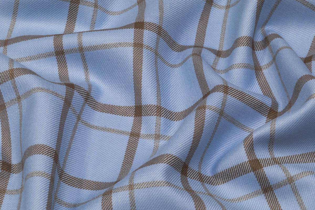Tartan Italian Wool Suiting - Blue / Dark Taupe