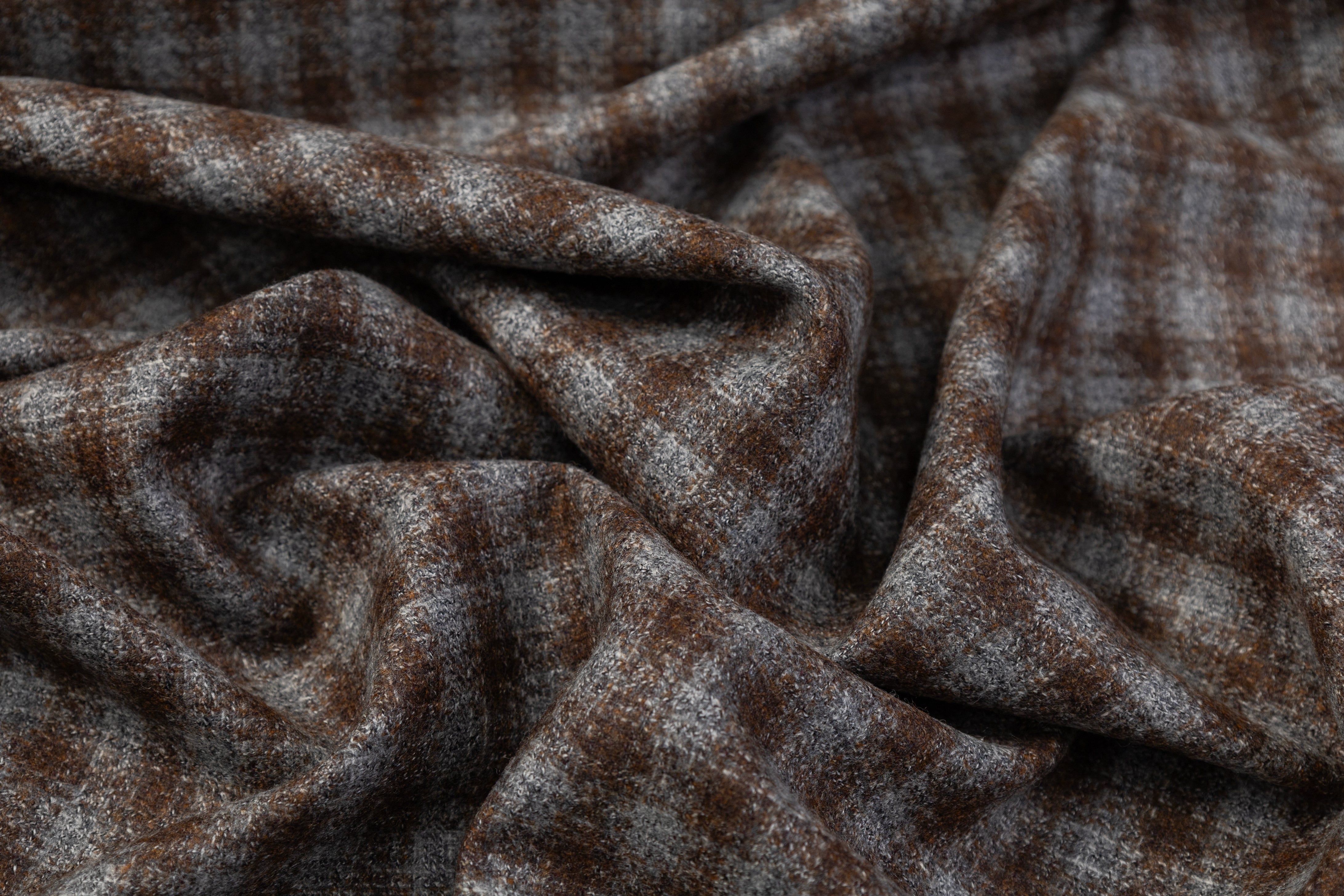 Checked Italian Wool Suiting - Brown / Gray