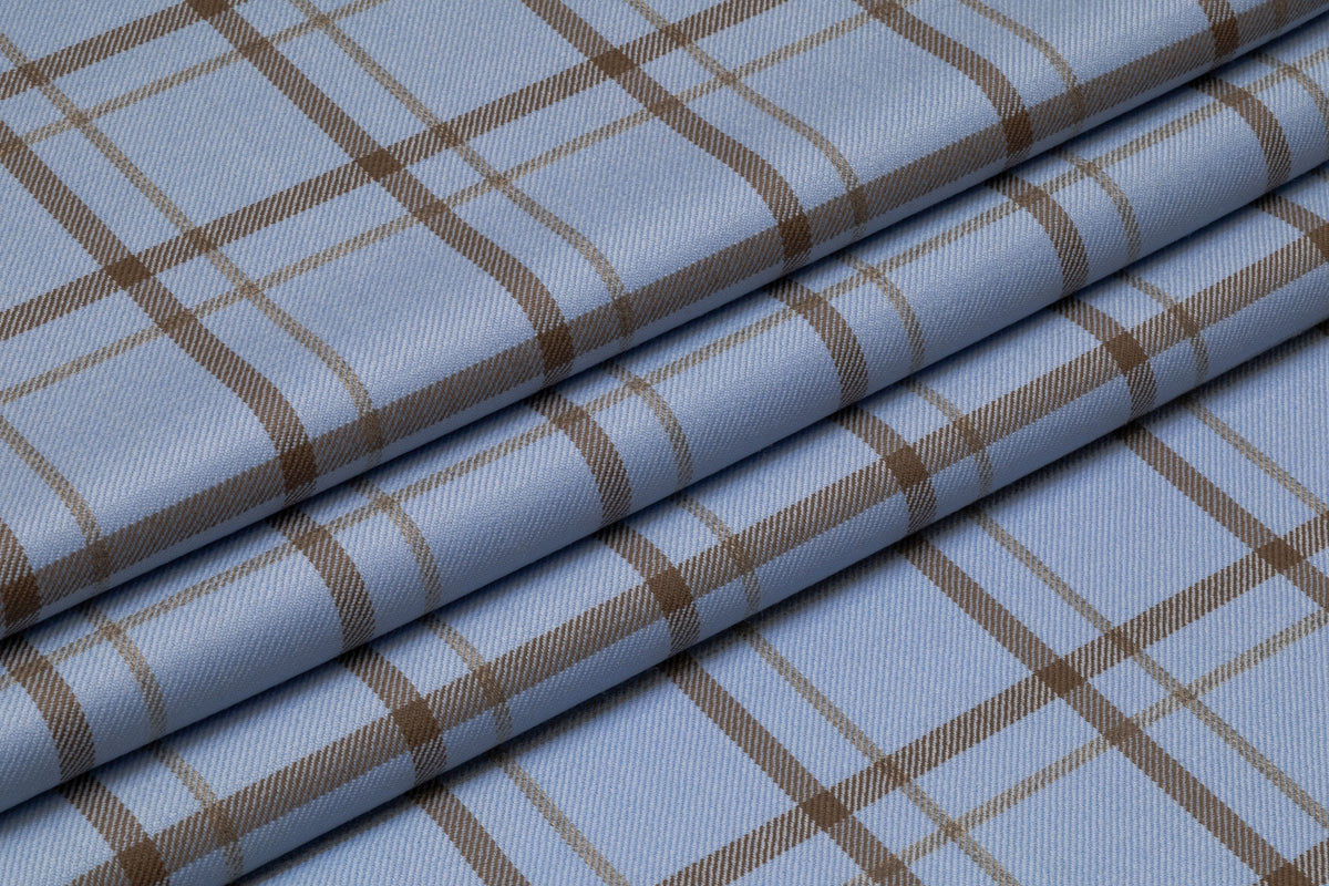 Tartan Italian Wool Suiting - Blue / Dark Taupe