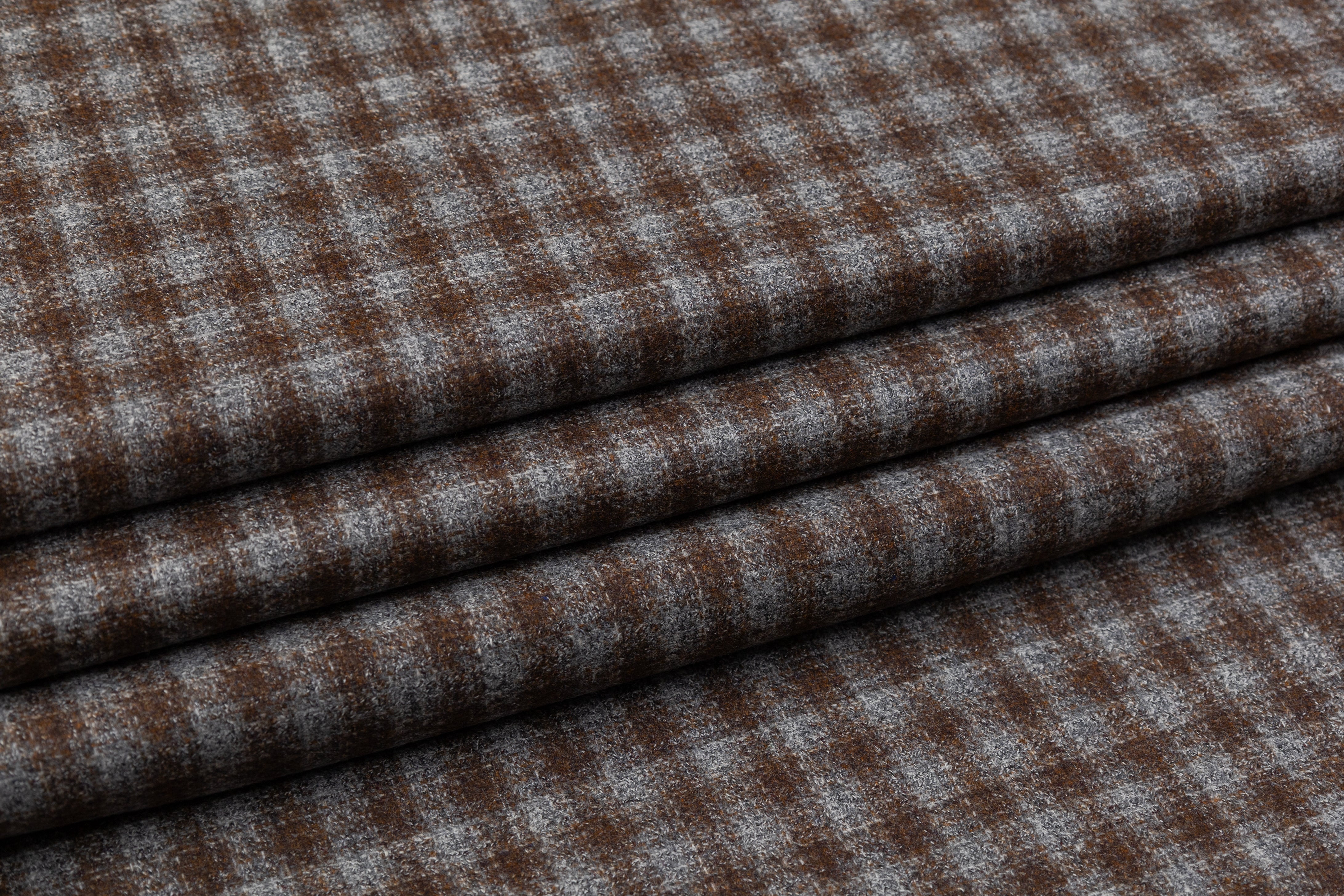 Checked Italian Wool Suiting - Brown / Gray