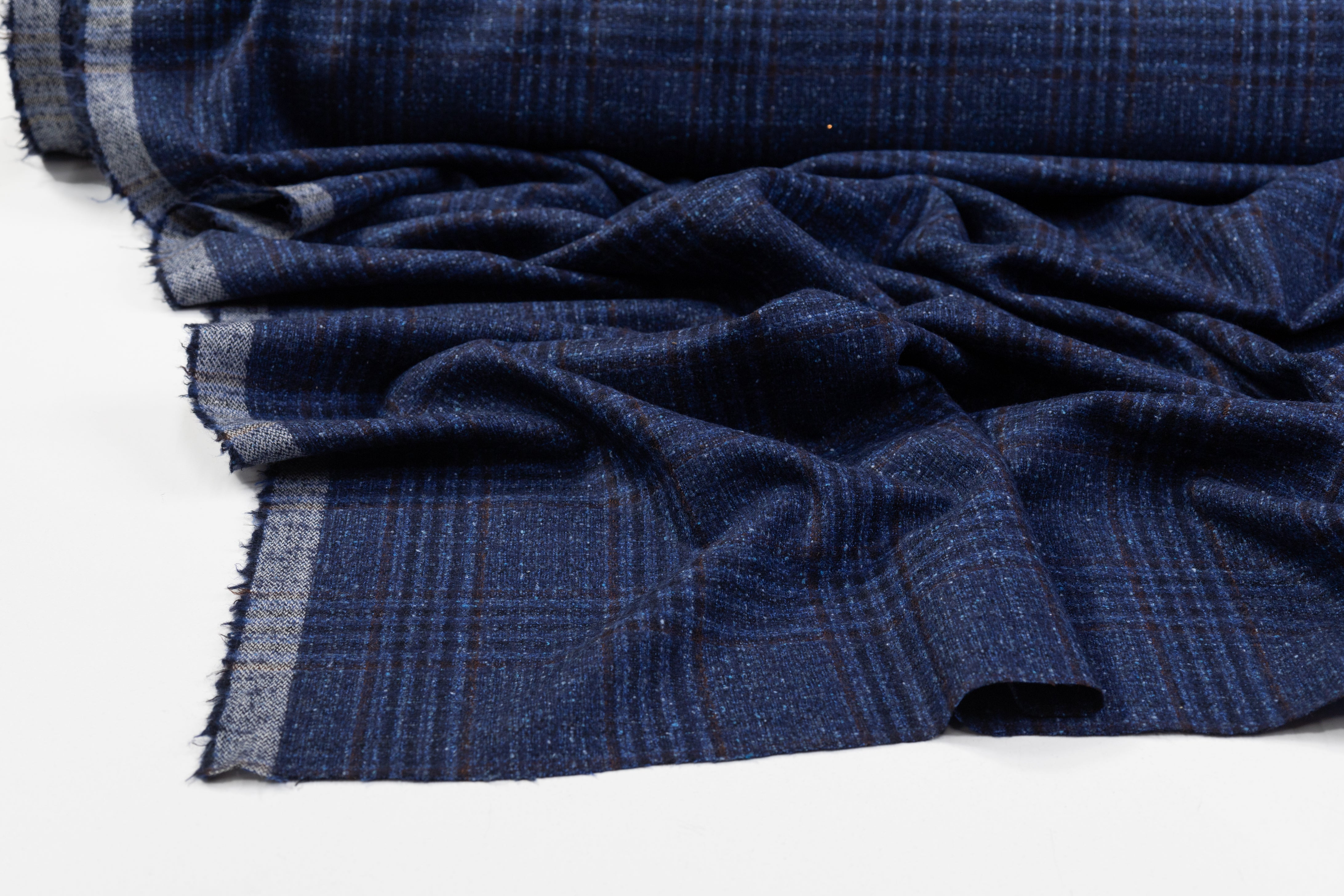 Checked Italian Wool Suiting - Blue