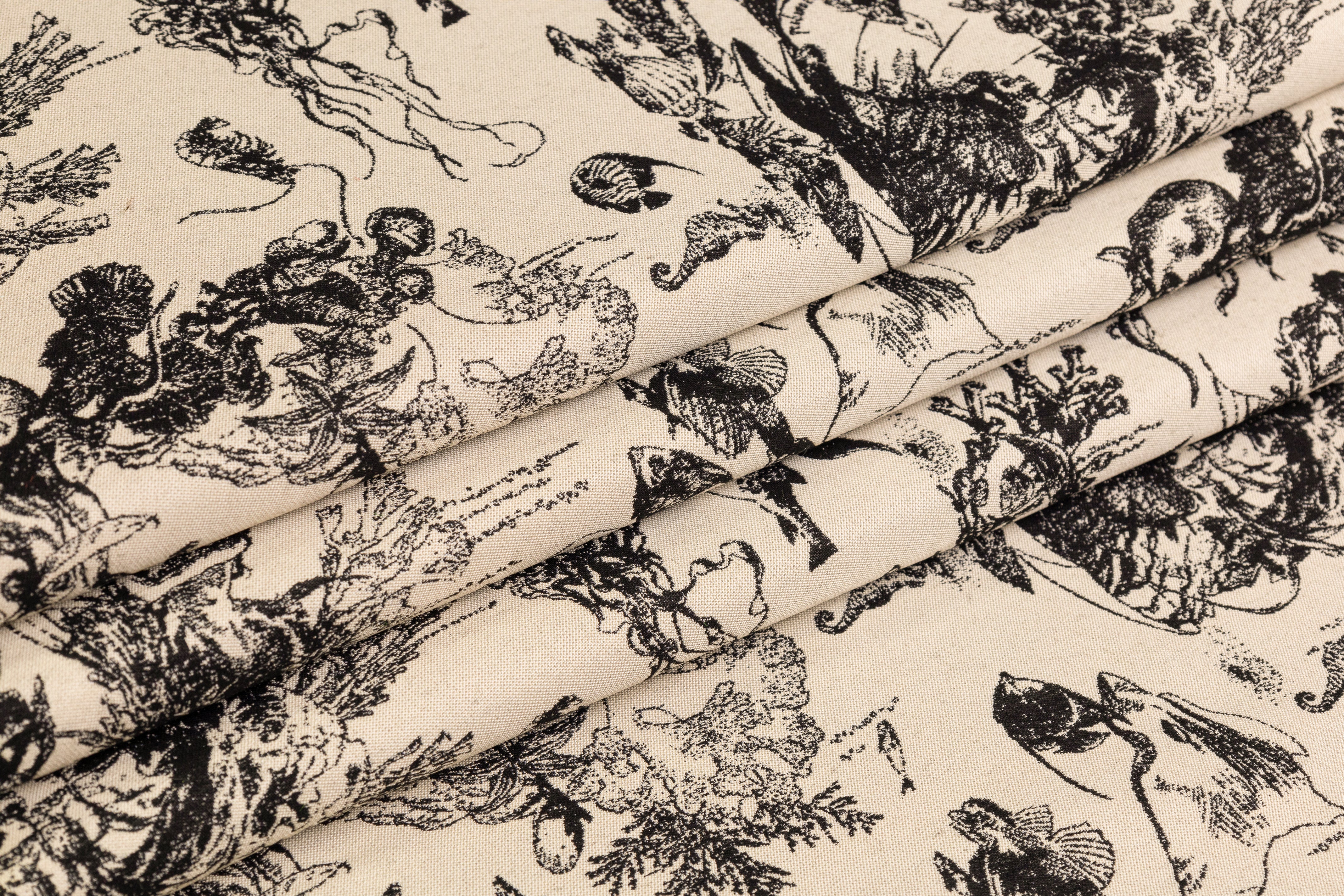 Sea Life Italian Brocade - Ivory / Black