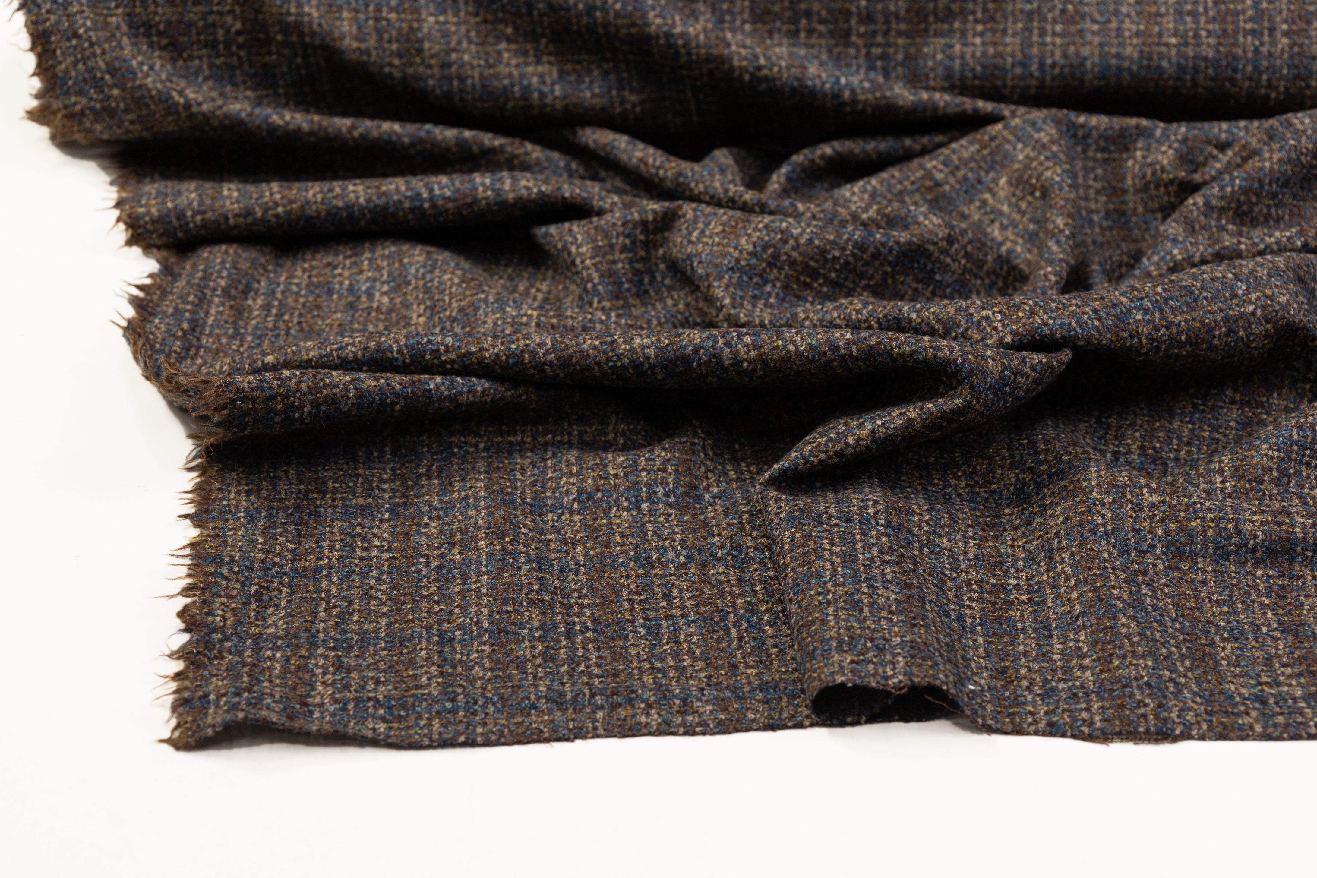 Checked Italian Wool Tweed - Blue / Brown